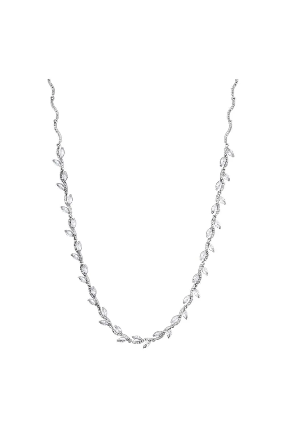 Silver Plated Pave Wave Leaf Collar Necklace