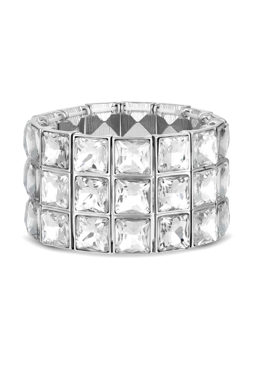 Silver Crystal Diamond Disco Statement Stretch Bracelet