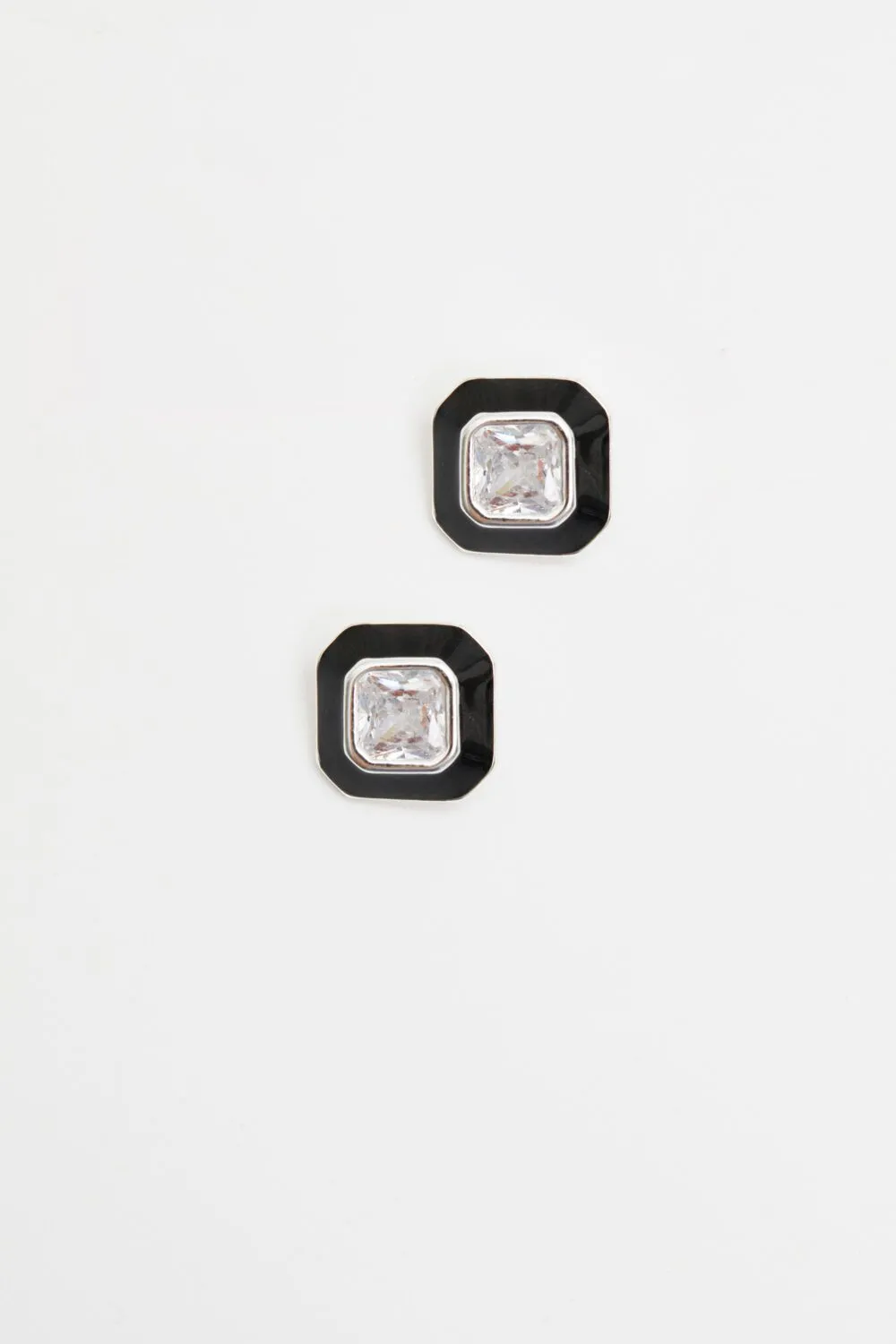 Silver Plated Enamel And Cubic Zirconia Stud Earrings