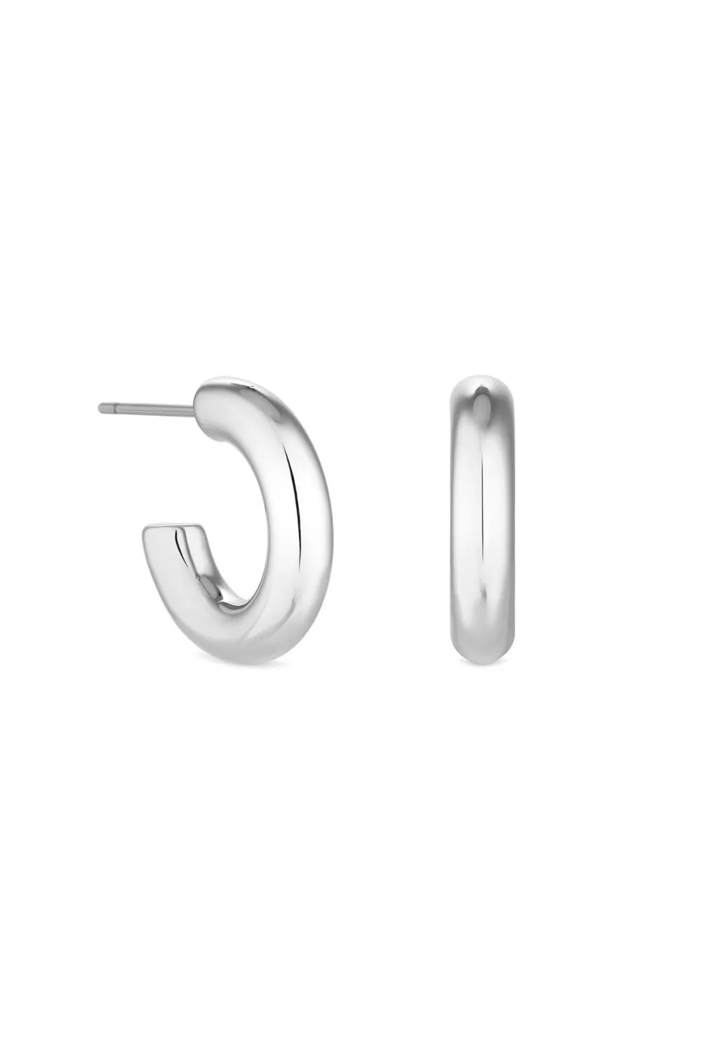 Silver Plated Polished Stainless Steel Hoop Earrings