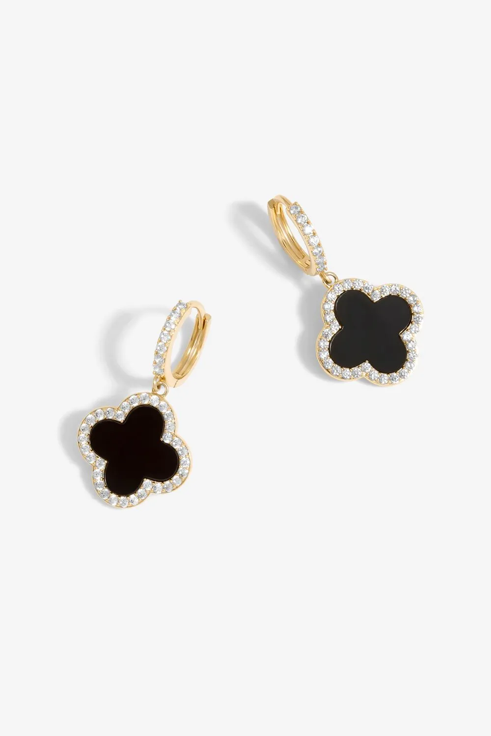 Gold Plated and Jet Clover Huggie Earrings