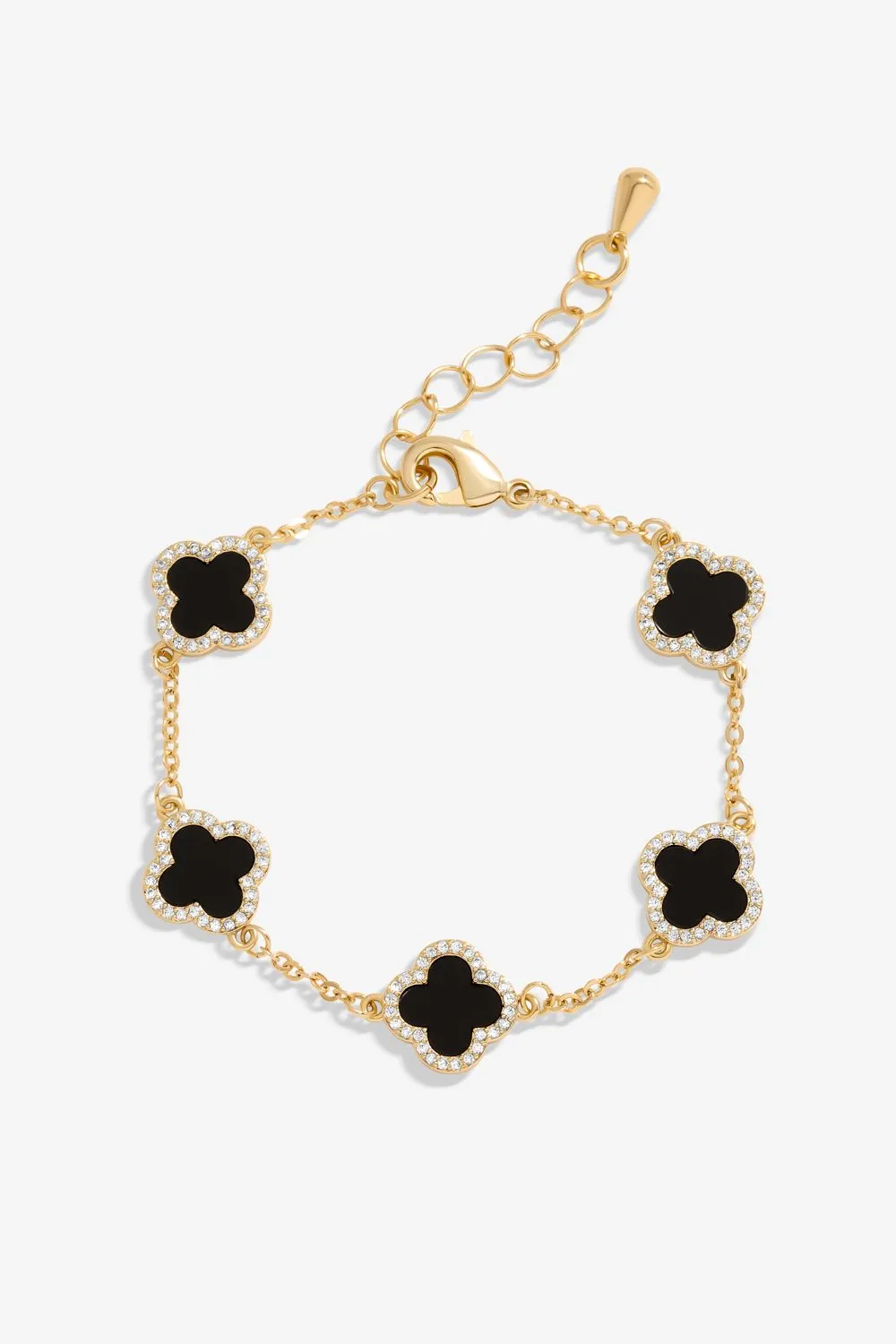 Gold Plated Jet Enamel Clover Bracelet