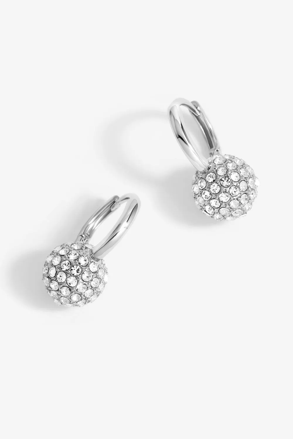 Silver Plated Crystal Pave Ball Huggie Earrings