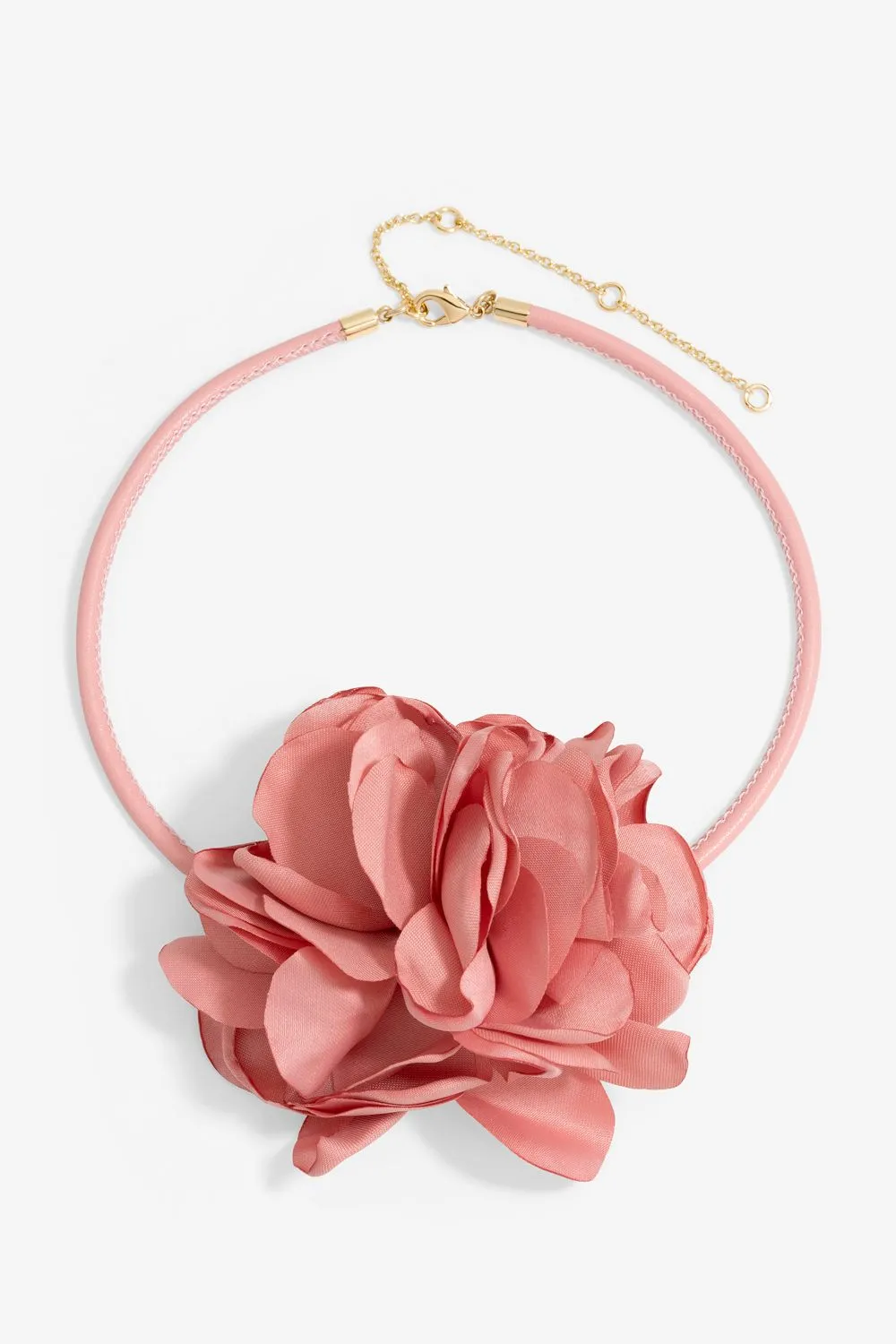 Gold Pink Flower Corsage Necklace
