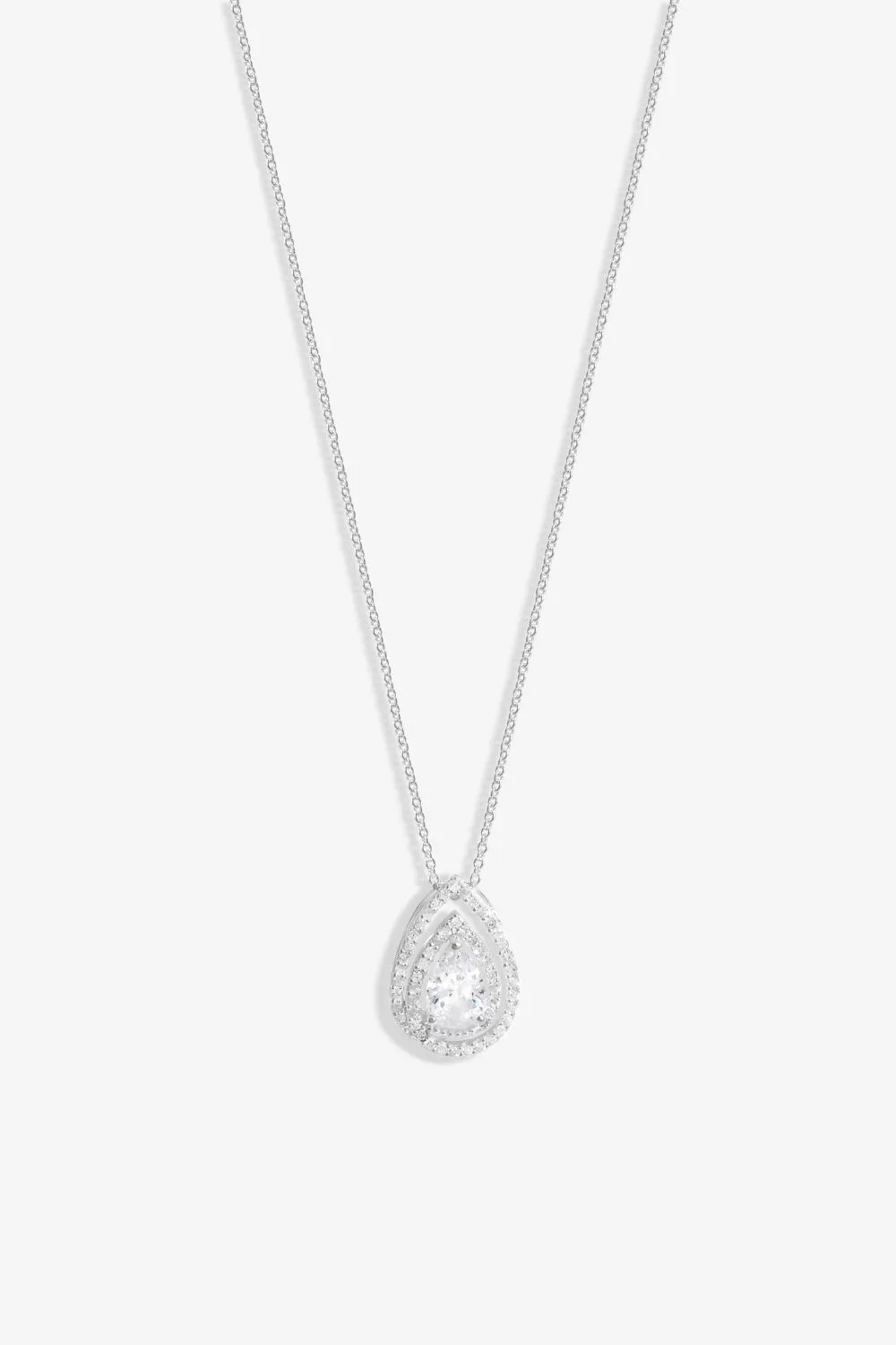 Sterling Silver 925 Cubic Zirconia Pear Double Halo Pendant