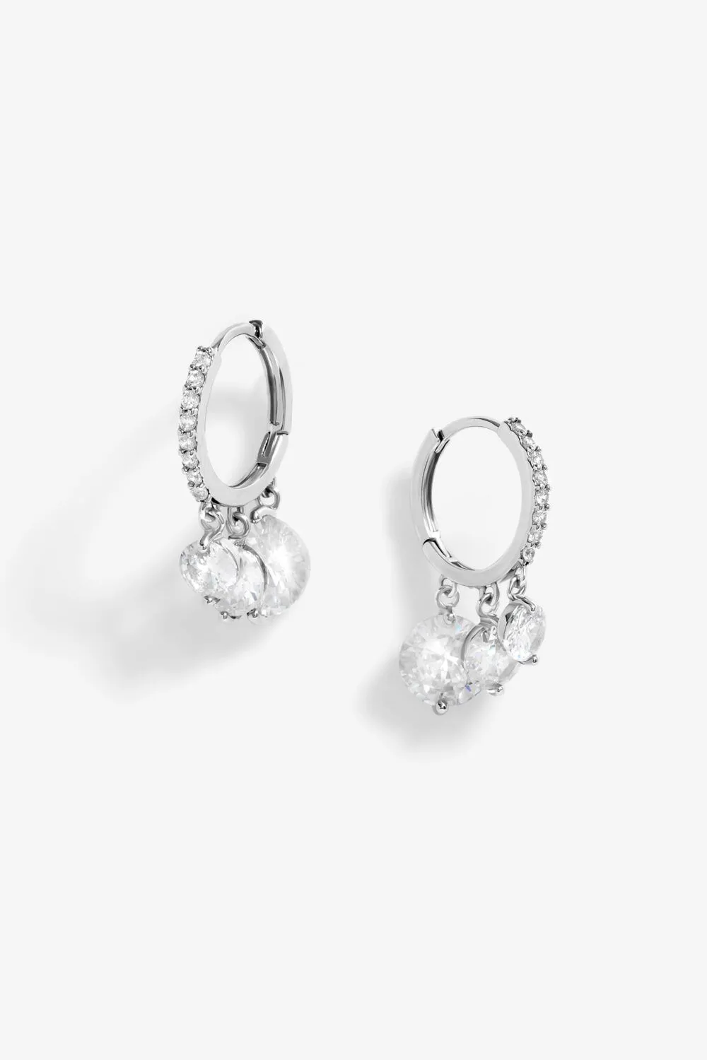 Rhodium Plated Cubic Zirconia Crystal Charm Earrings