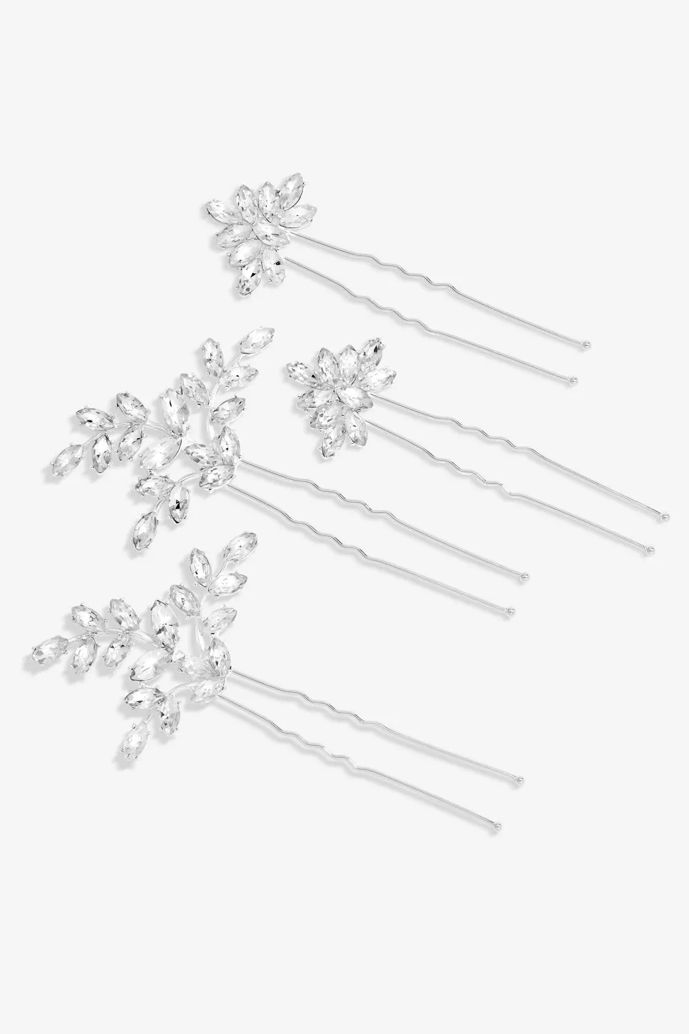 Silver Plated Crystal Hair Pins - Pack Of 4