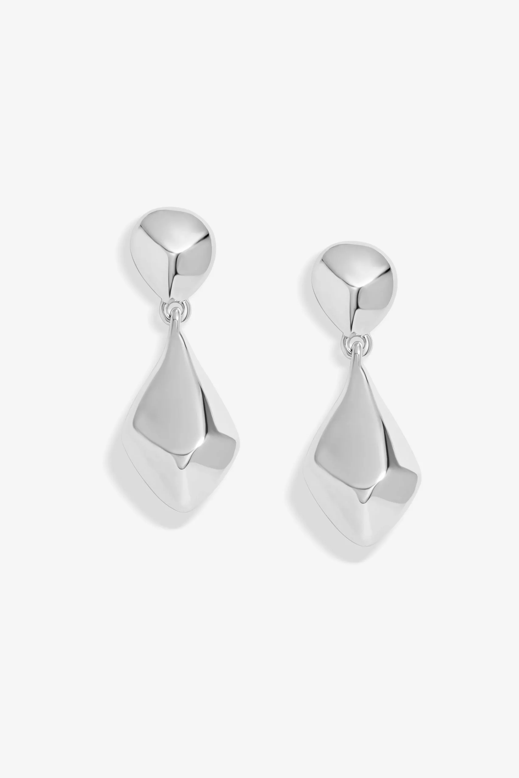Silver Polished Pebble Drop Earrings