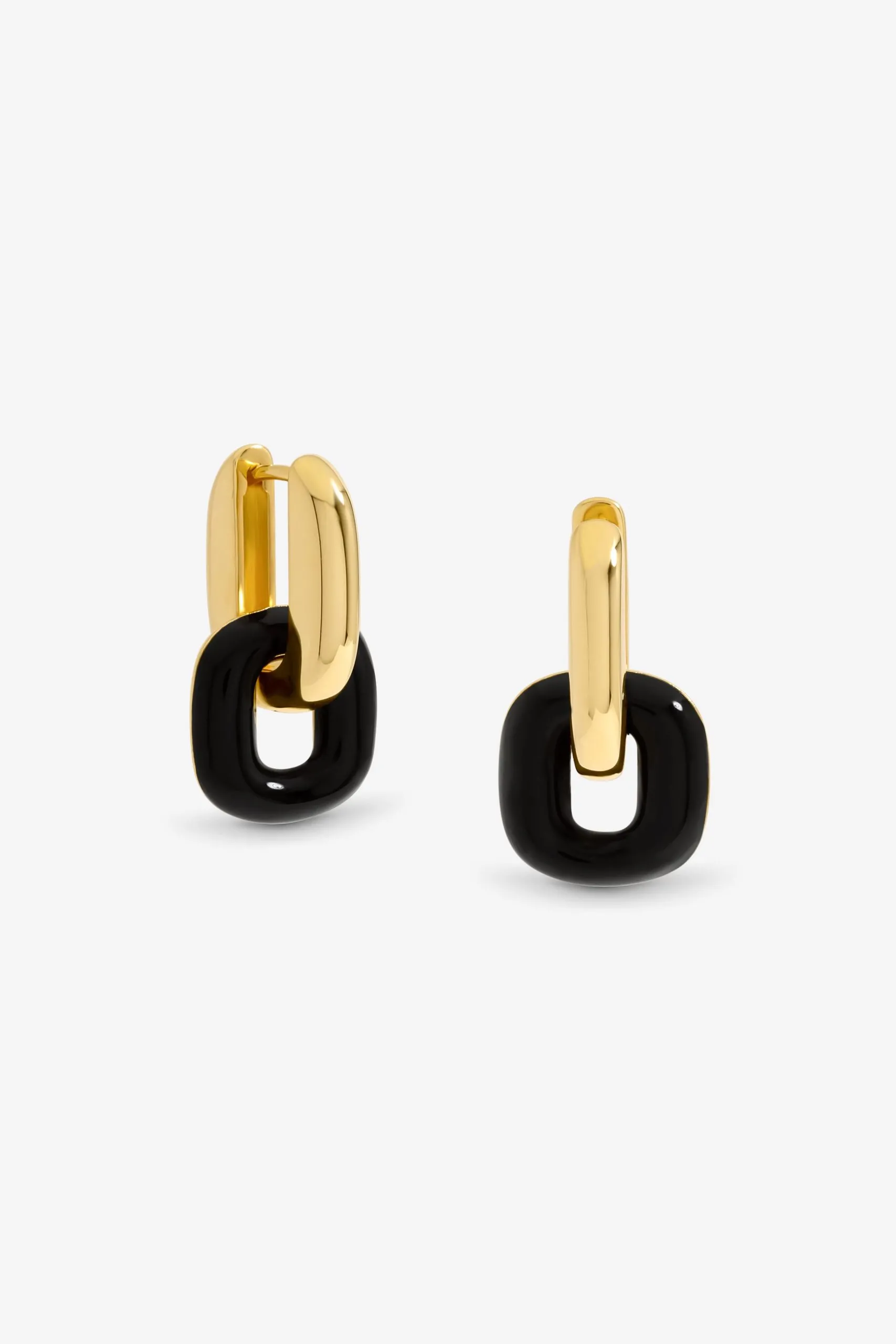 Gold Polished Link And Jet Enamel Link Earrings