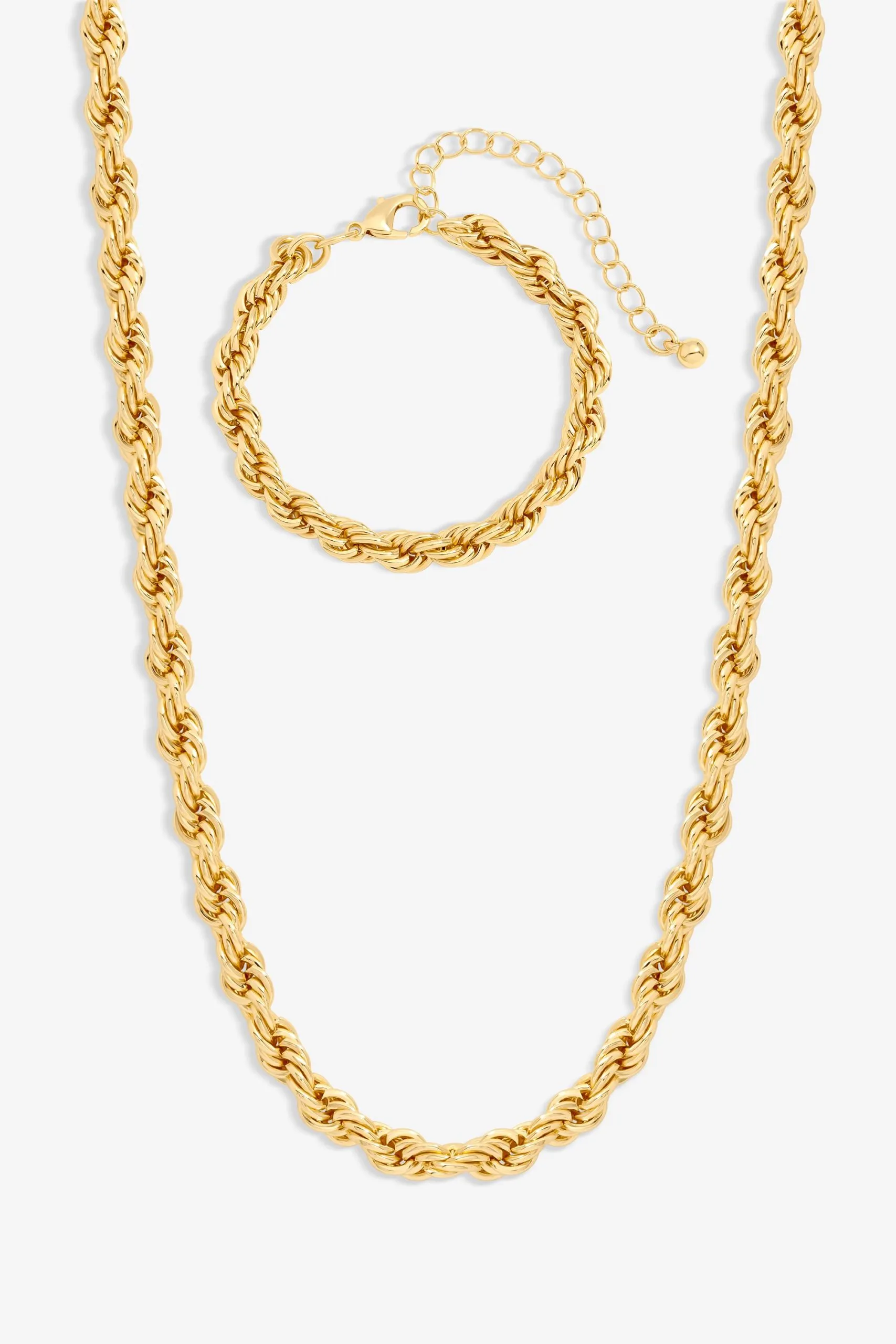 Gold Twisted Rope Necklace & Bracelet Set