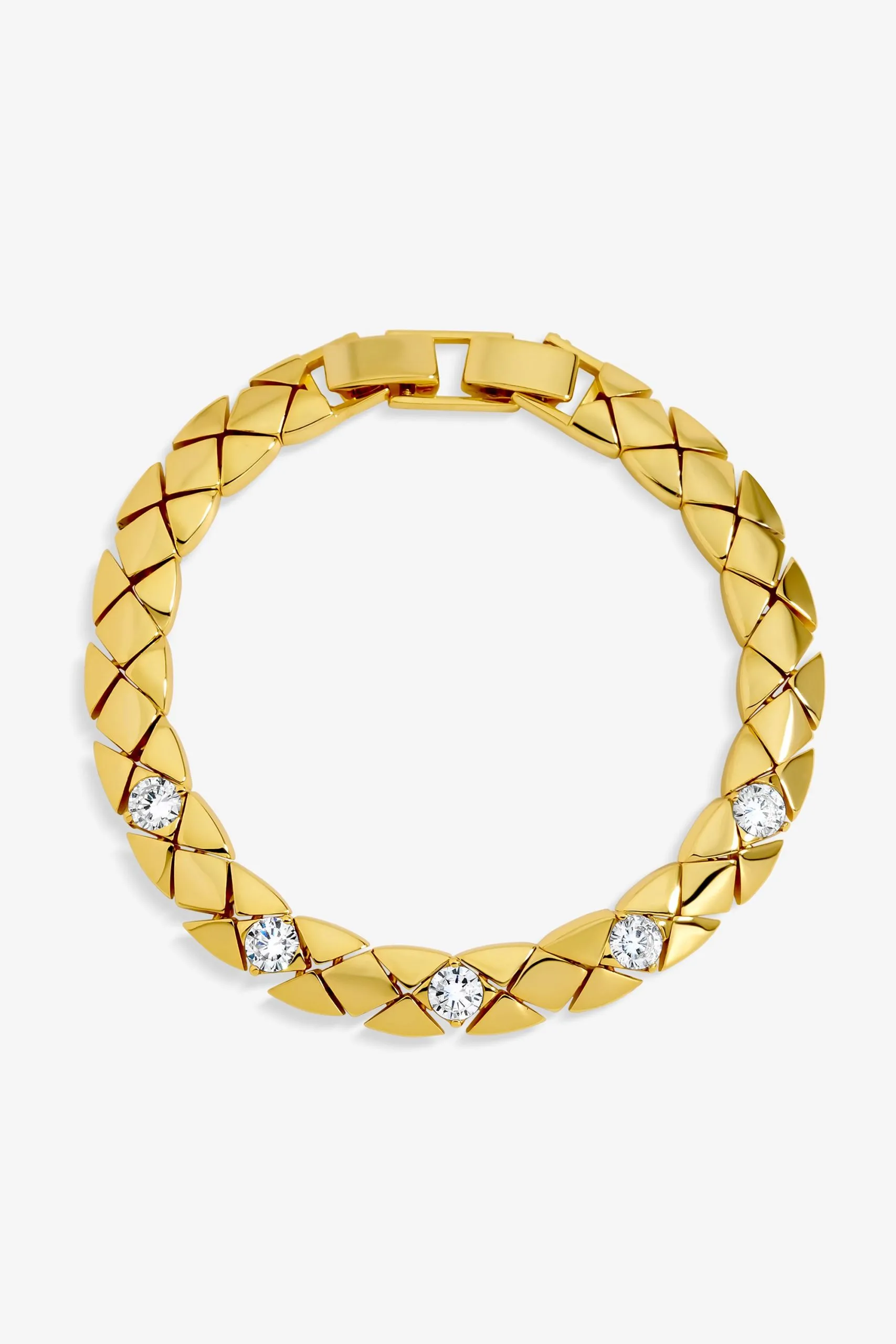 18K Gold Plated and Crystal Flat Chain Bracelet