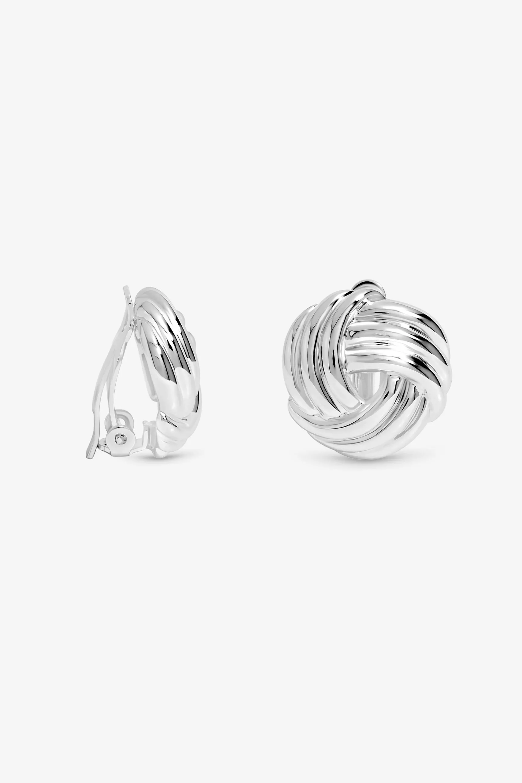Silver Plated Knot Stud Clip Earrings