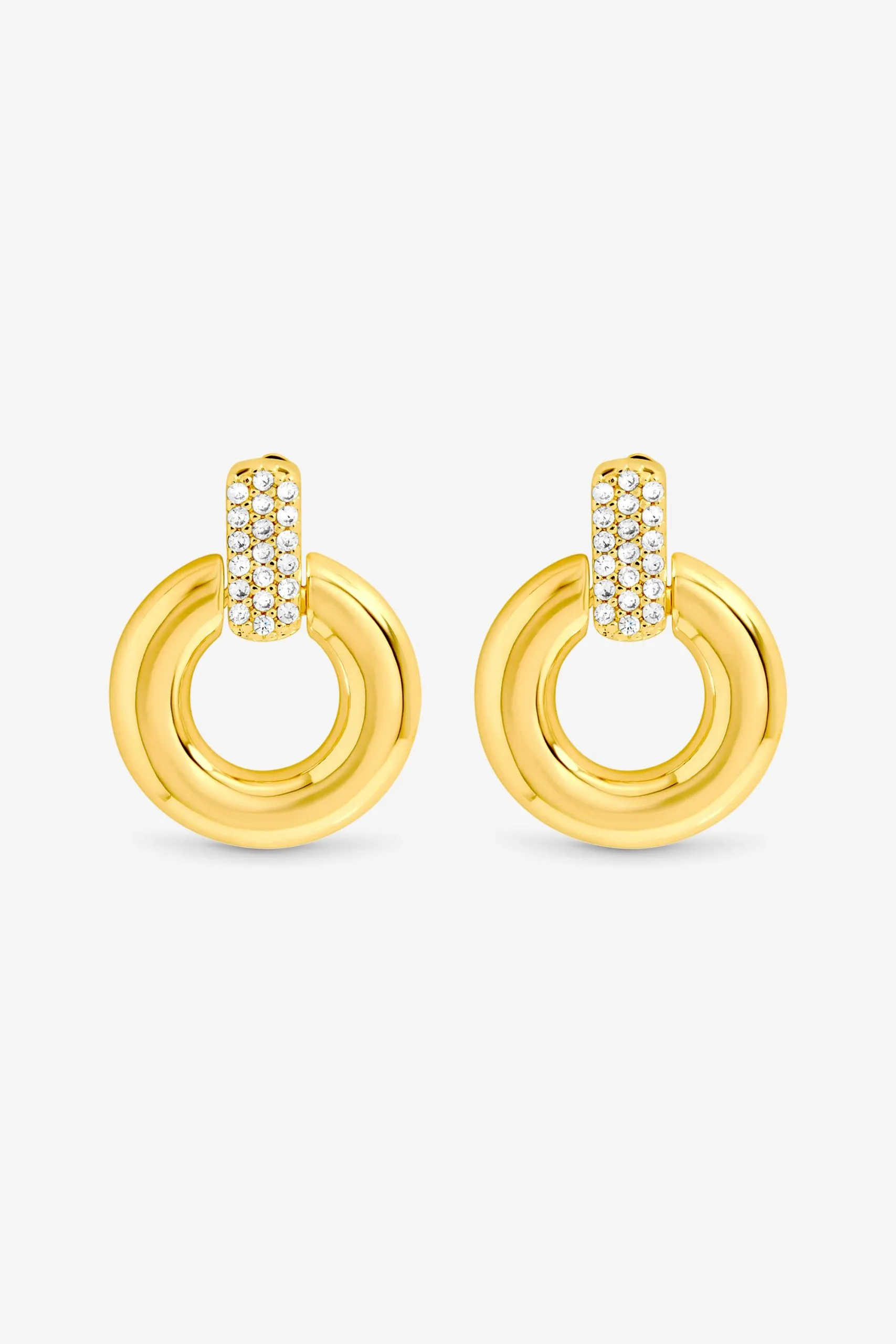 Gold Plated and Pave Door Knocker Earrings