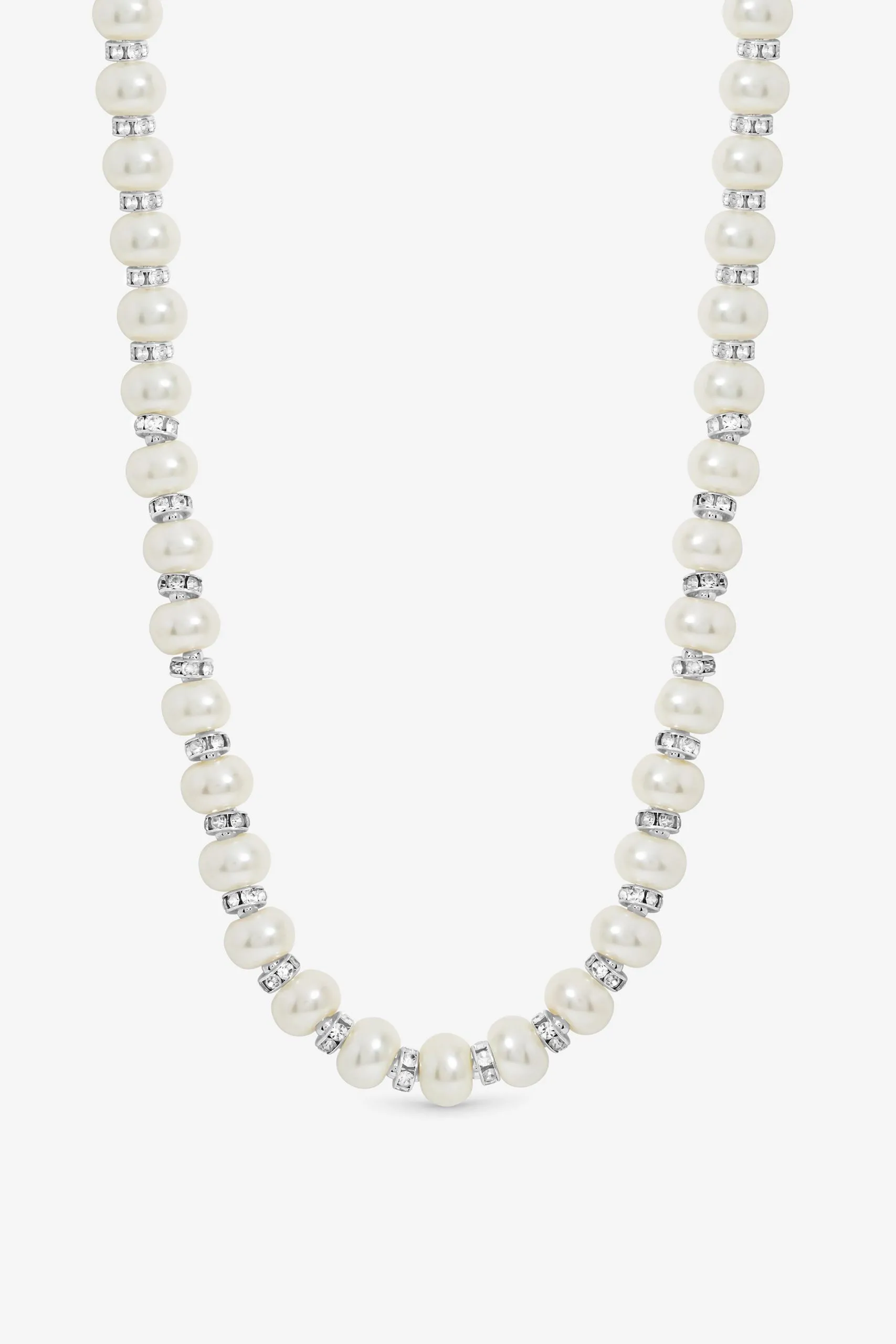 Silver Plated dand Pave Pearl Necklace