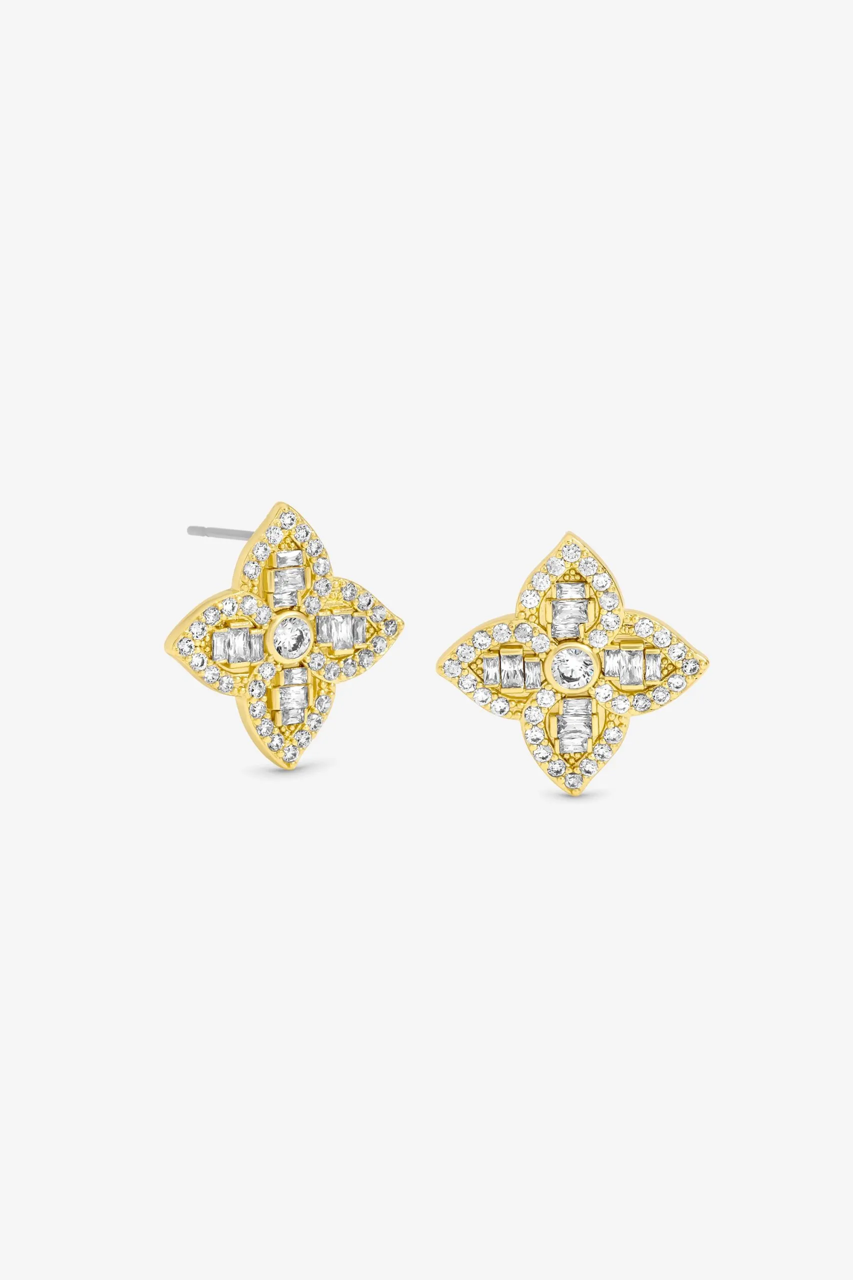 18K Gold Plated and Crystal Clover Earrings