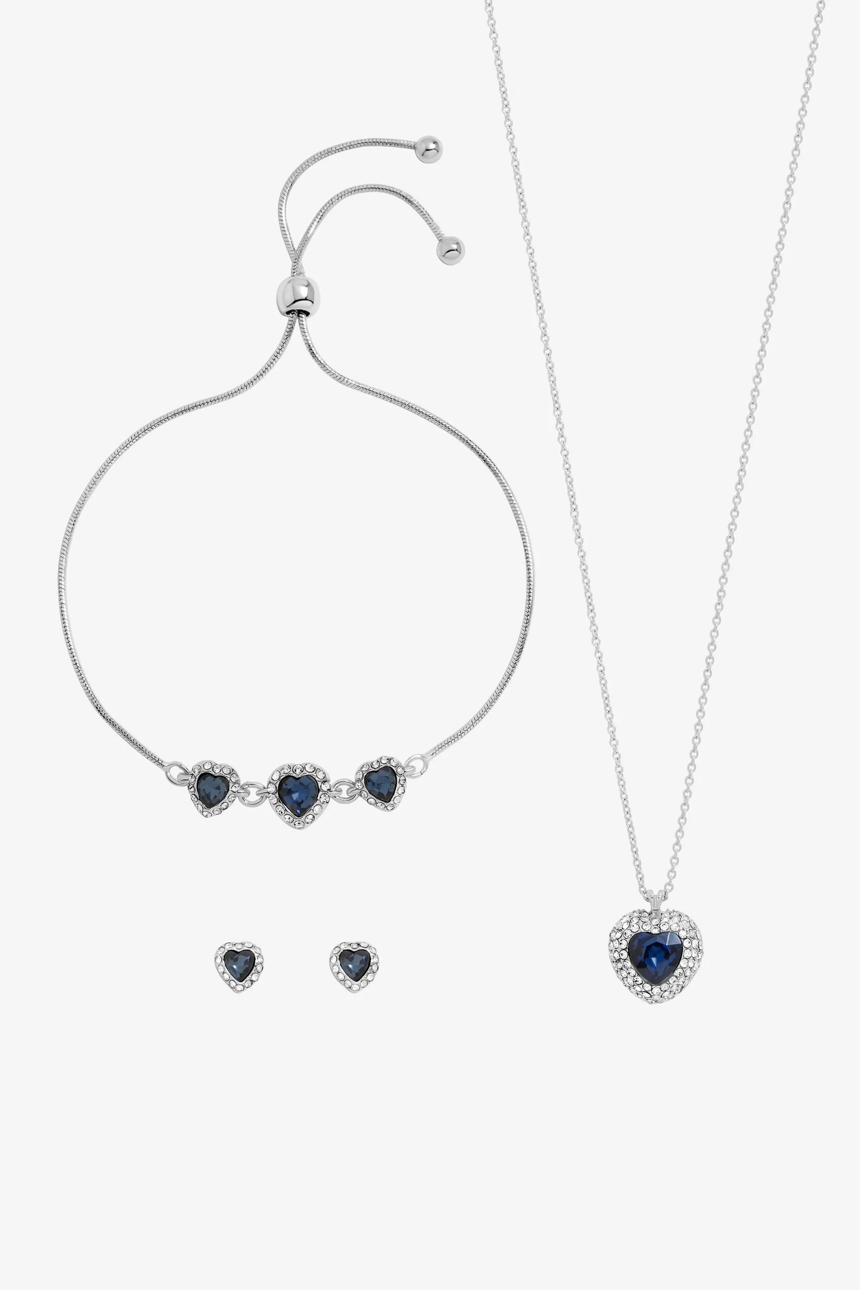 Silver Plated and Sapphire Heart Trio Set - Gift Box