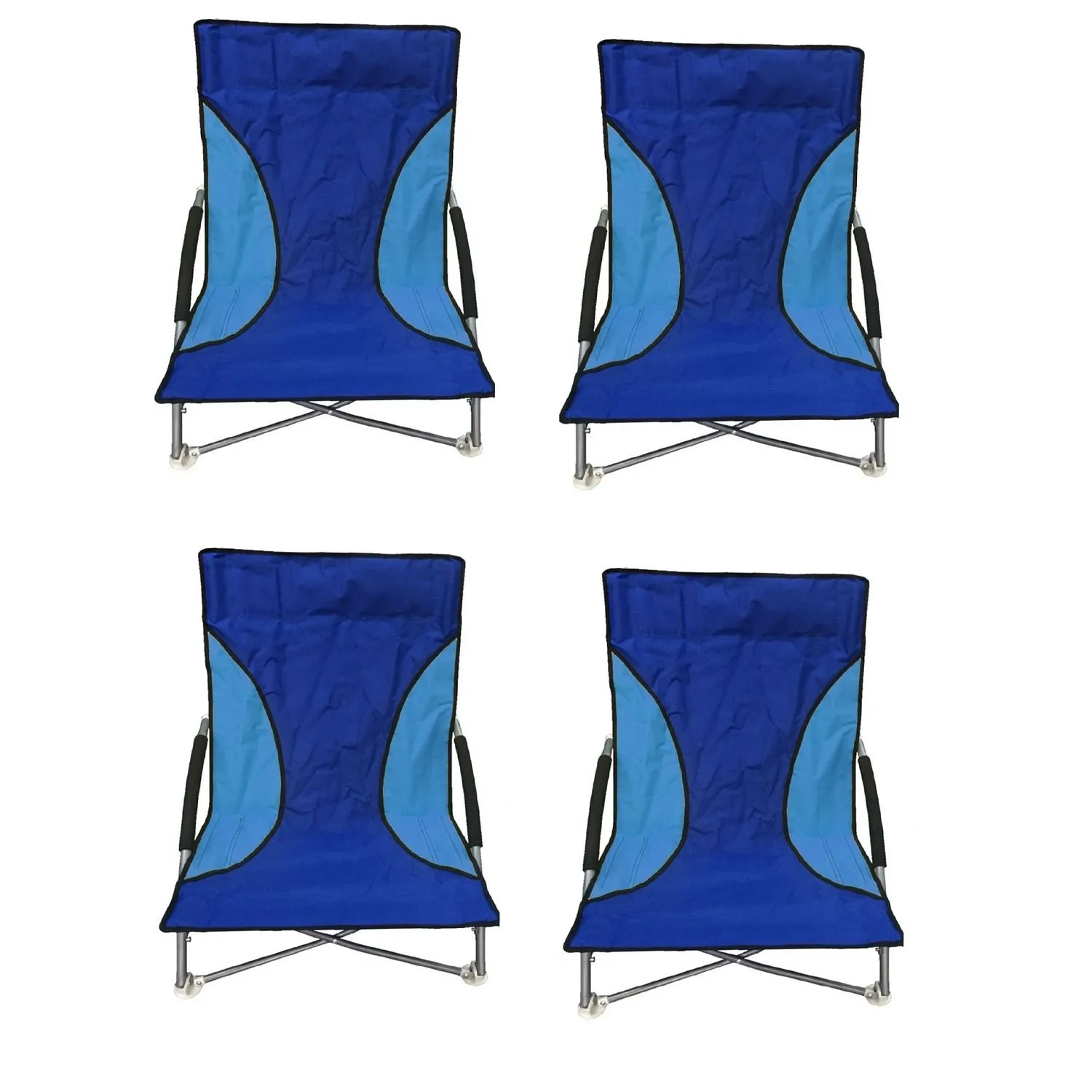 4 Blue Folding Low Seat Beach Chair Camping Chairs