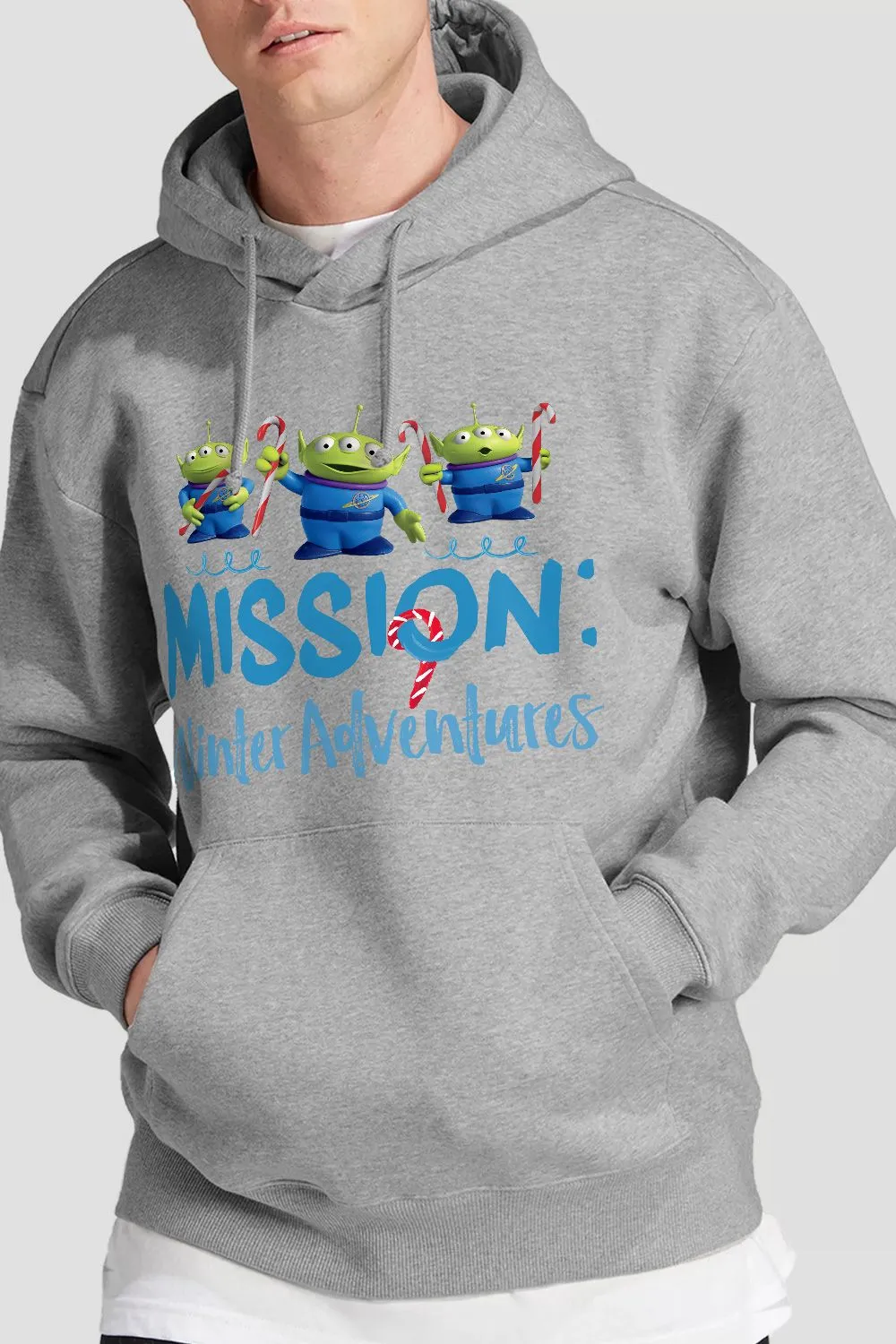 Toy Story Mission Winter Adventure Aliens At Christmas Hoodie Light Grey