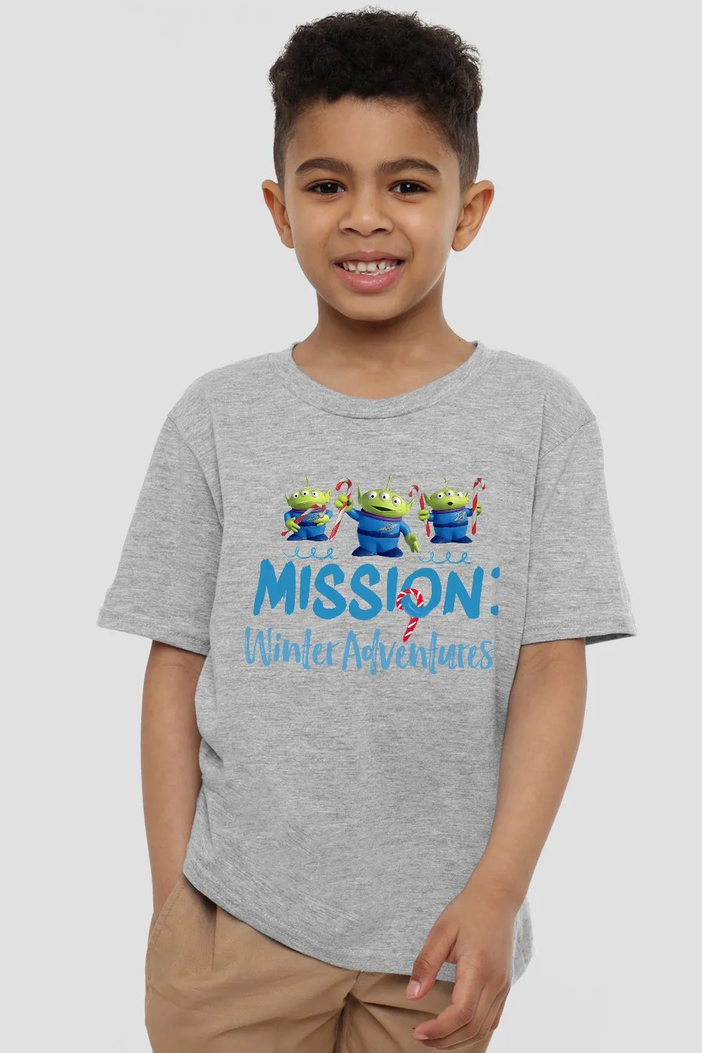 Toy Story Mission Winter Adventure Aliens At Christmas  Kids T-Shirt Light Grey