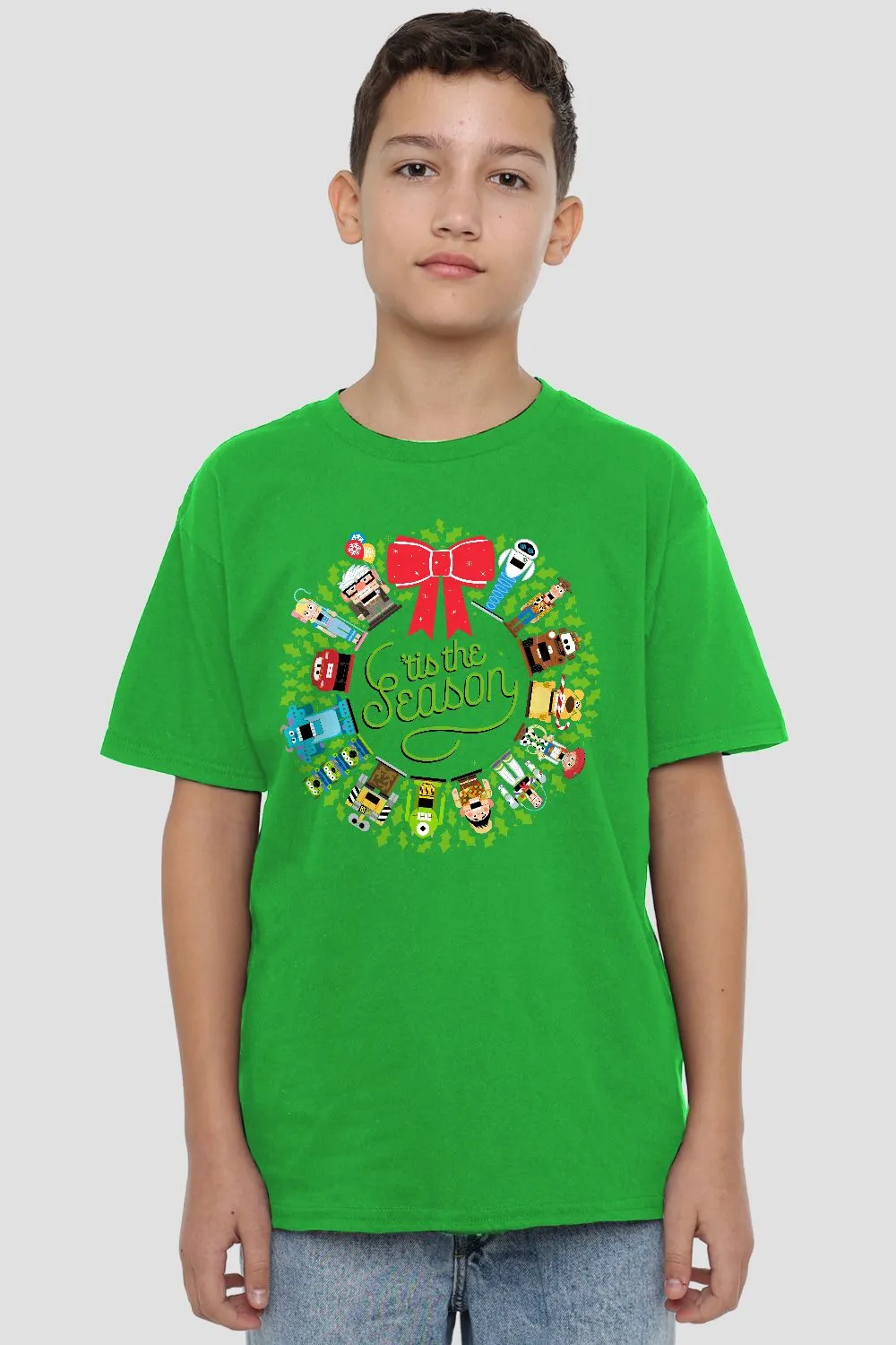 Christmas Wreath Toy Story, Monsters Inc., Cars, Up Kids T-Shirt Dark Green