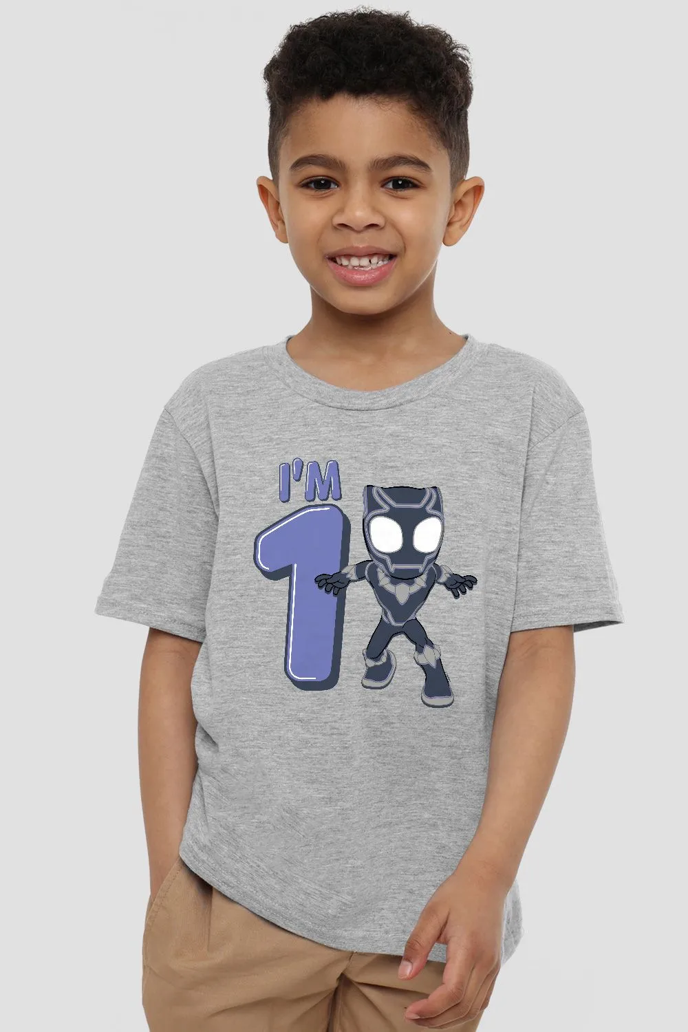 Black Panther Cute Birthday 1  Kids T-Shirt Light Grey