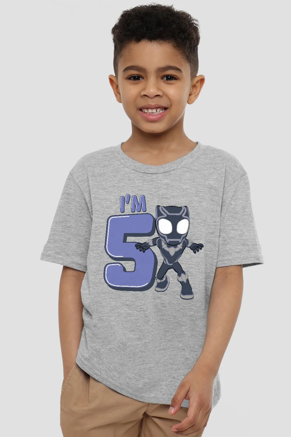 Black Panther Cute Birthday 5 Kids T-Shirt Light Grey