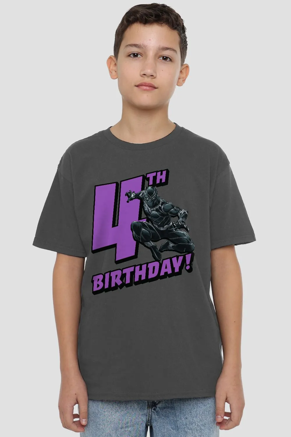 Black Panther Birthday 4  Kids T-Shirt Charcoal