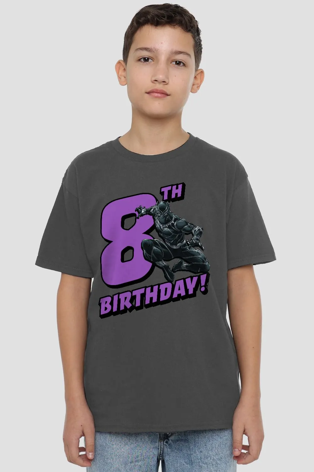 Black Panther Birthday 8  Kids T-Shirt Charcoal
