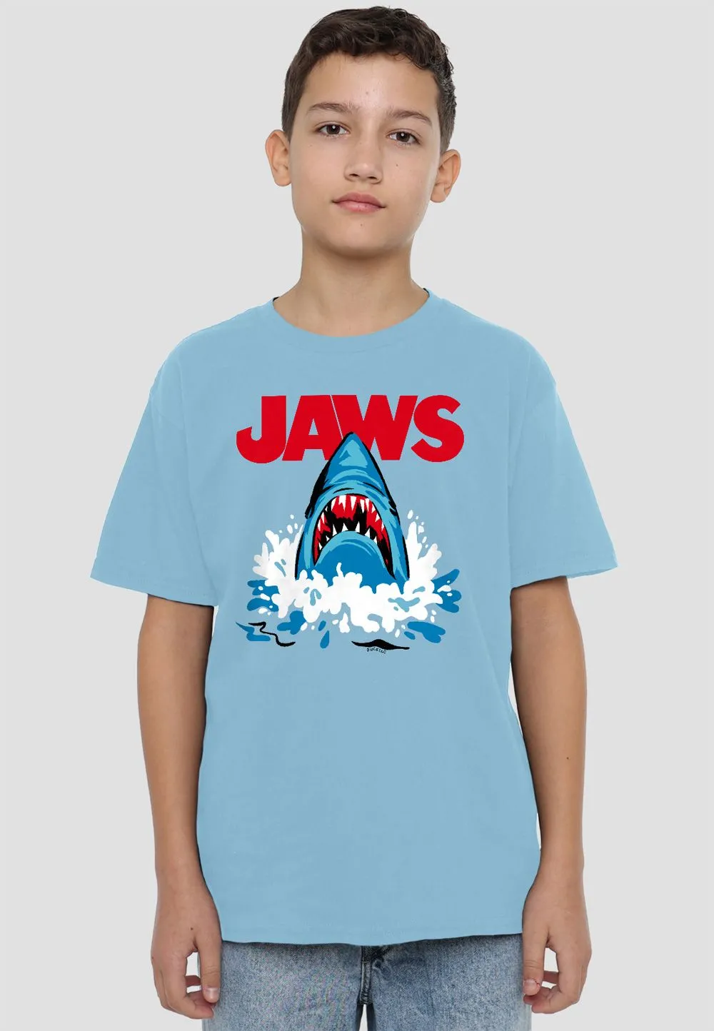 Jaws Cartoon Shark Bruce Kids T Shirt, Light Blue