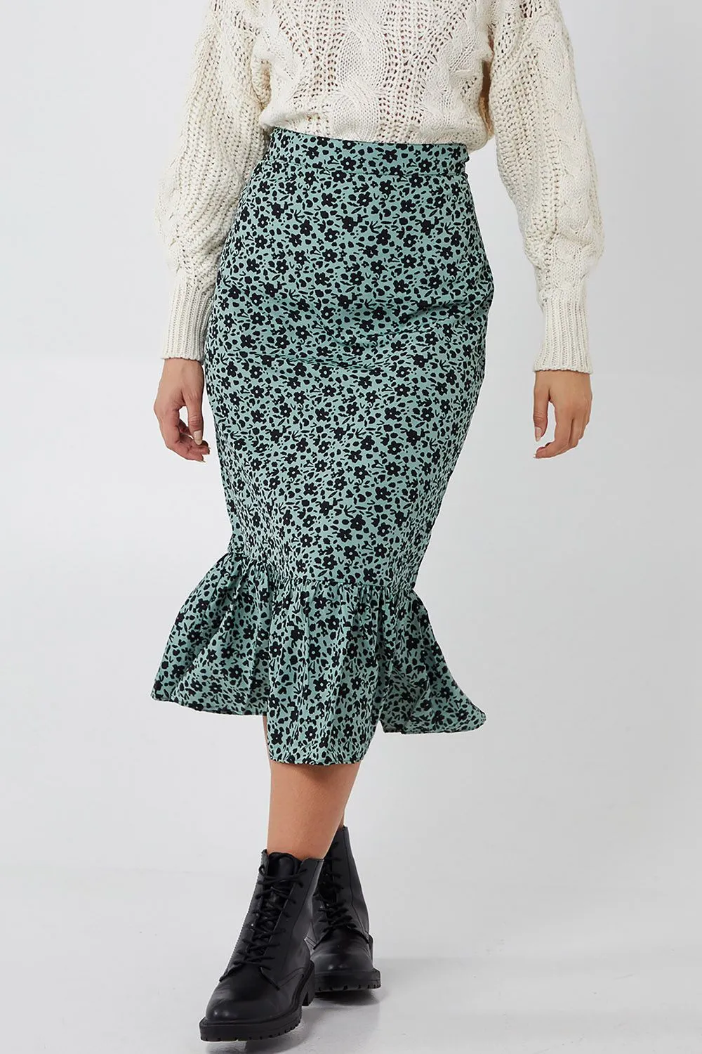 Floral Tiered Midi Skirt