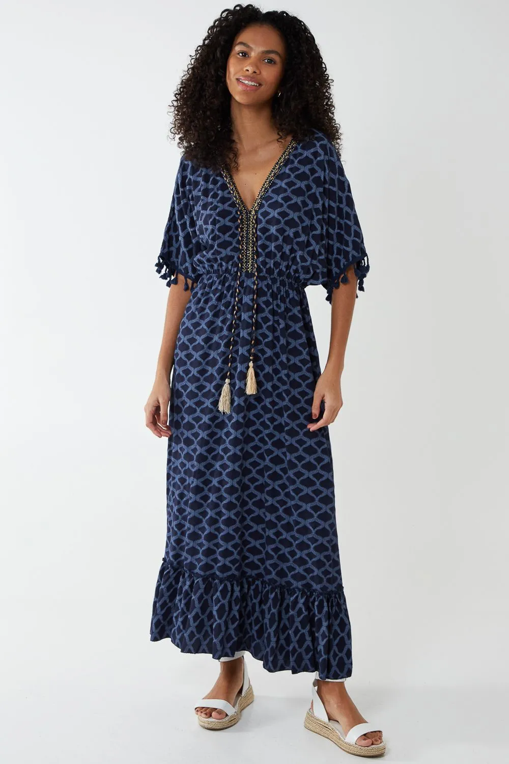 Tassel Detail Frill Hem Midi Dress