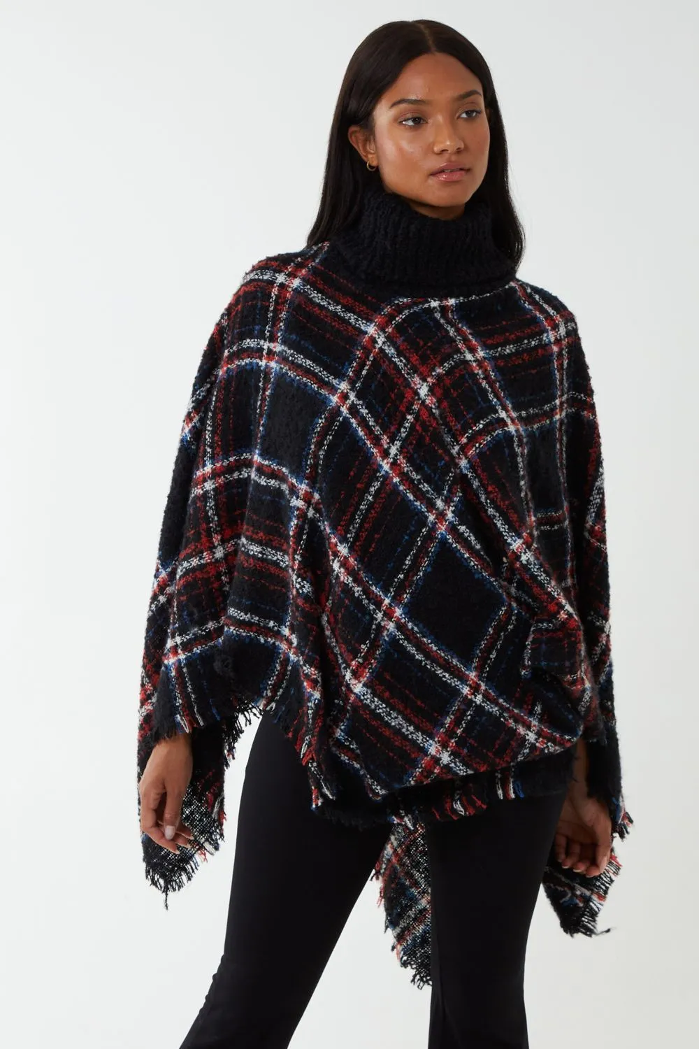 Tartan Roll Neck Poncho