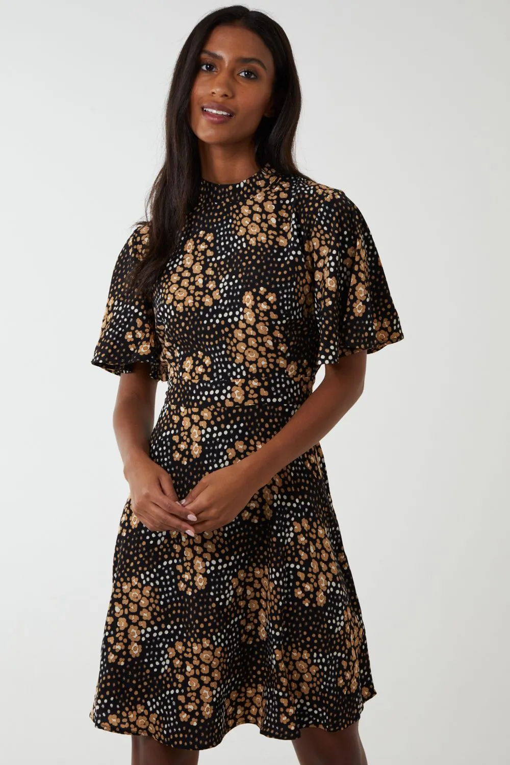 Angel Sleeved High Neck Mini Dress