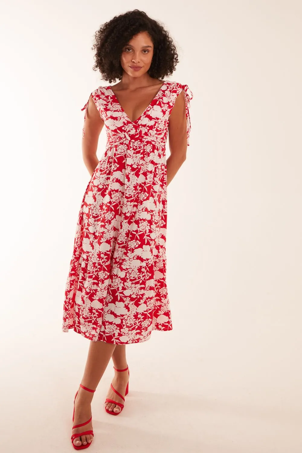 Sleeveless Ring Front V Neck Midi Dress