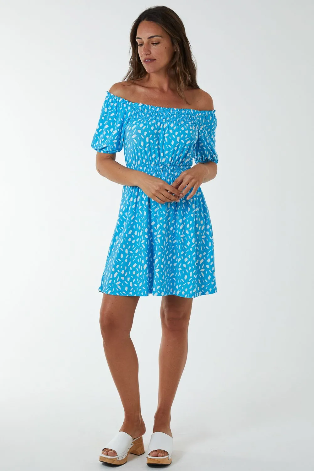 Scoop Shirred Blouse Mini Dress