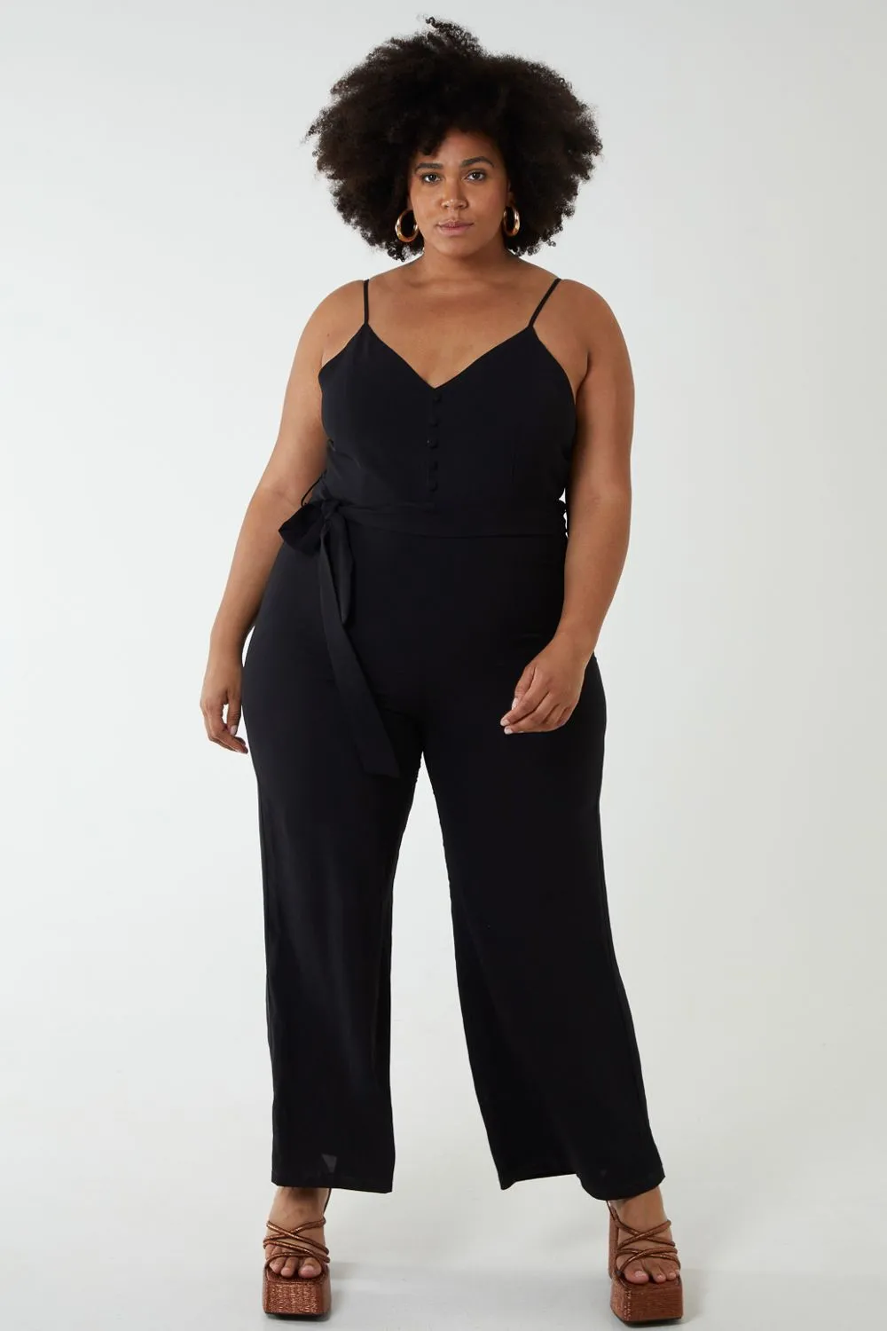 Button Front Strappy Jumpsuit