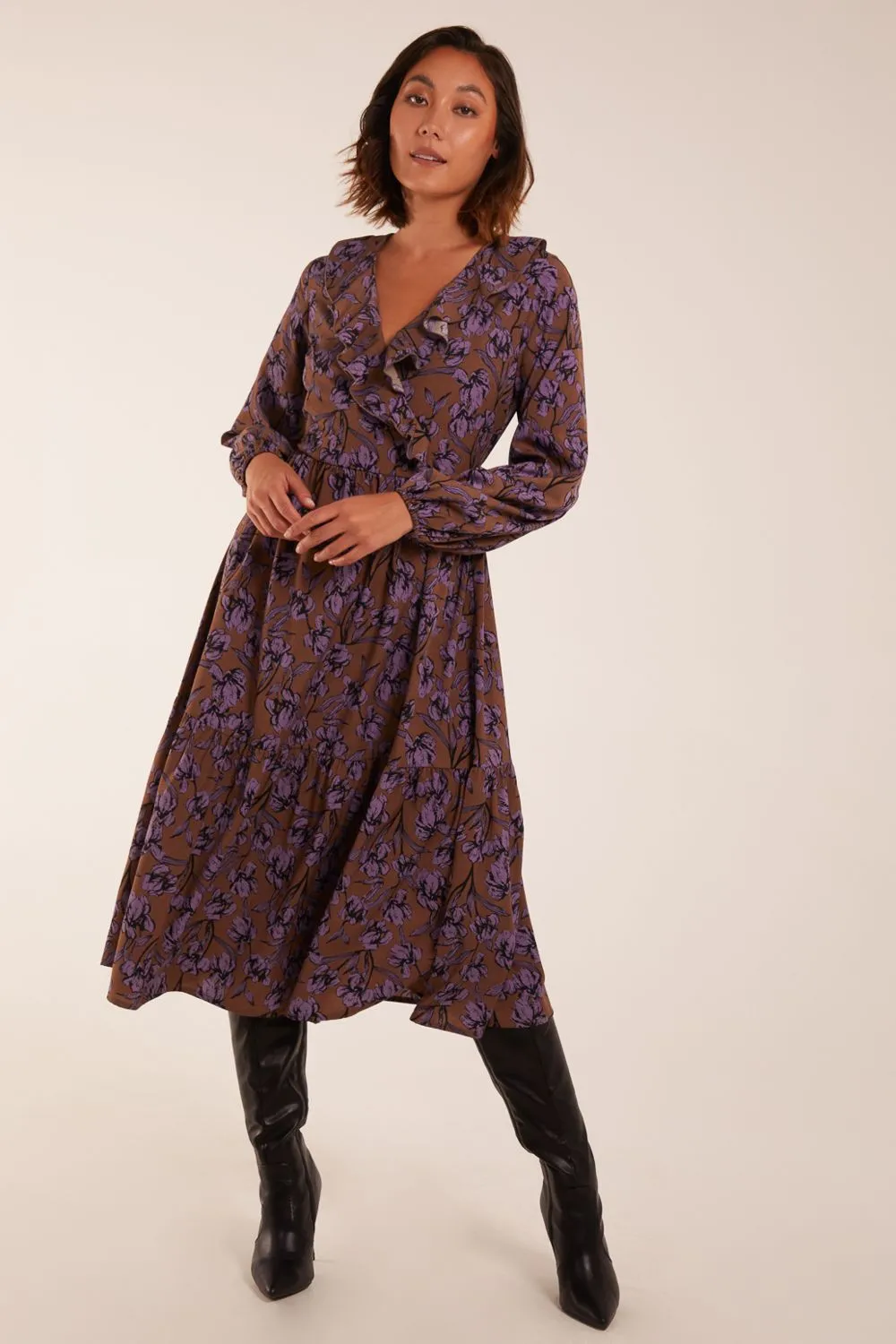 Ruffle Wrap Midi Dress