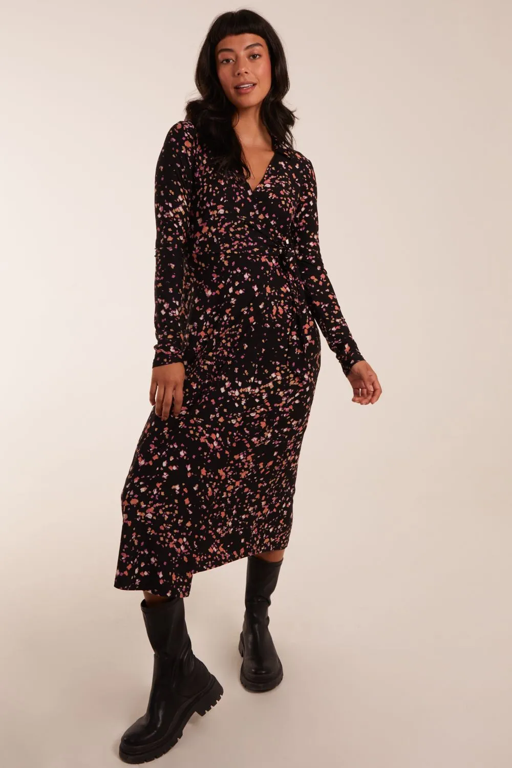 Tie Side Long Sleeve Wrap Dress