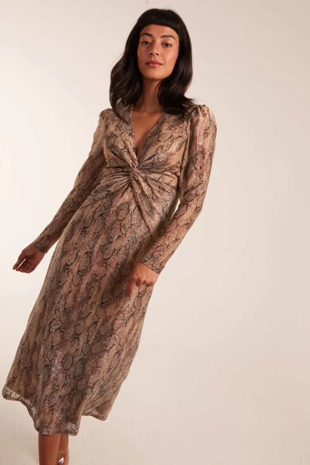 Snakeprint Plisse Twist Front Dress