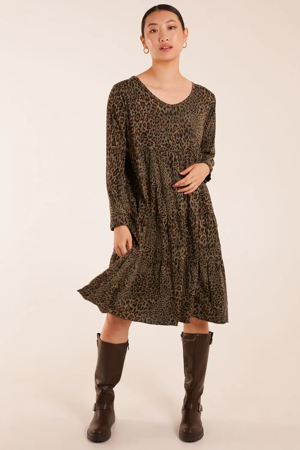 Round Neck Tiered Oversized Tunic Dress