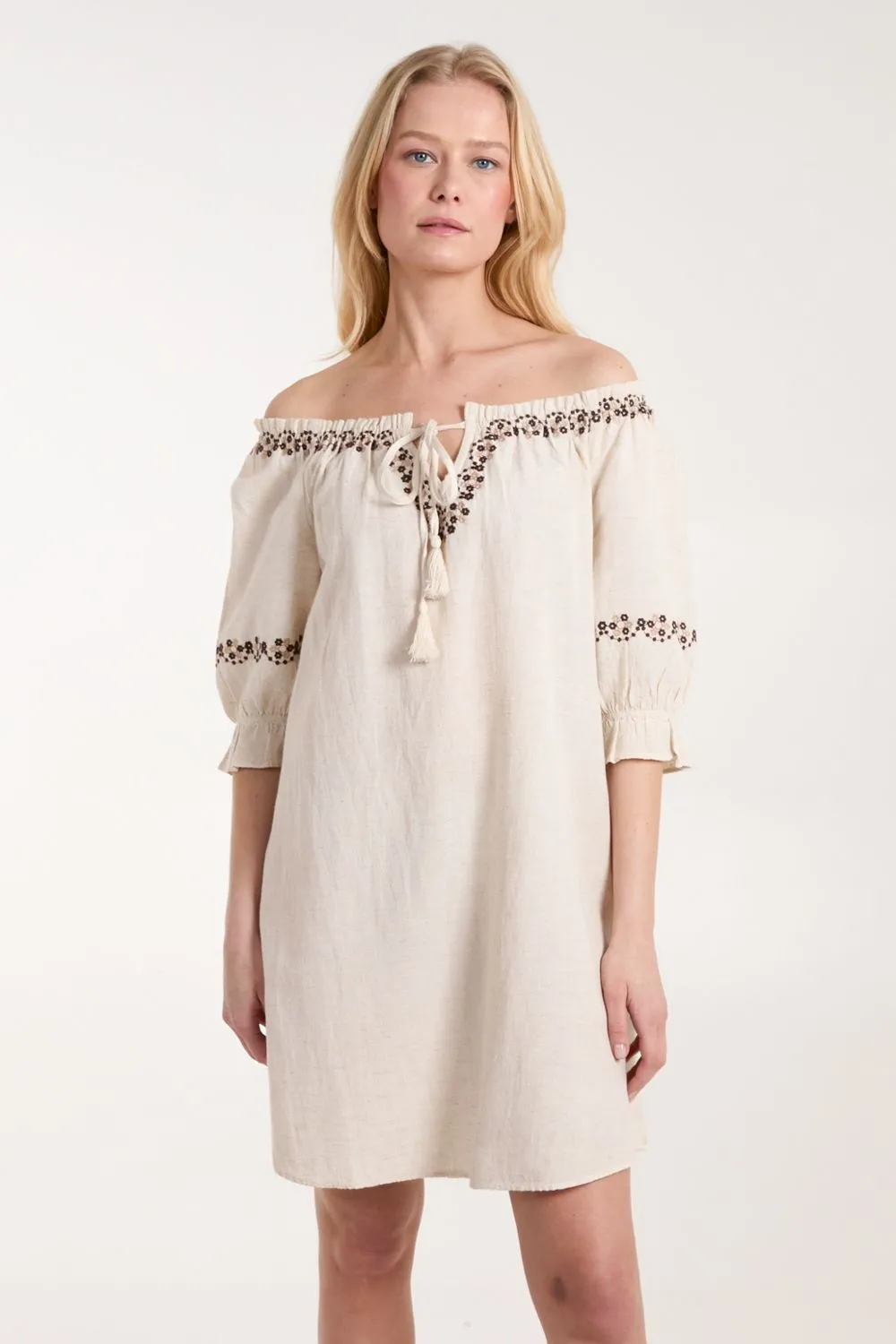 Sleeve Embroidered Tunic Dress