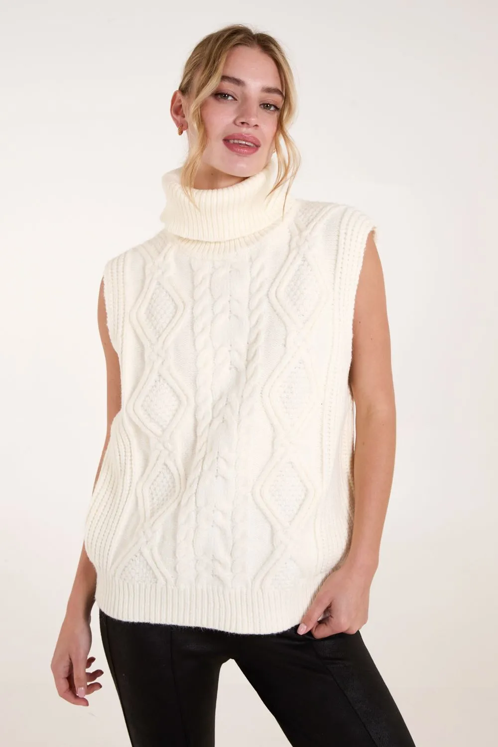Roll Neck Cable Knit Vest