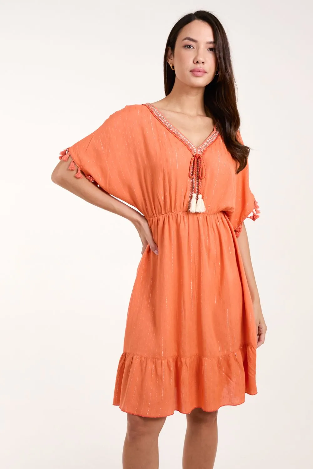 Tassle Detail V Neck Dress