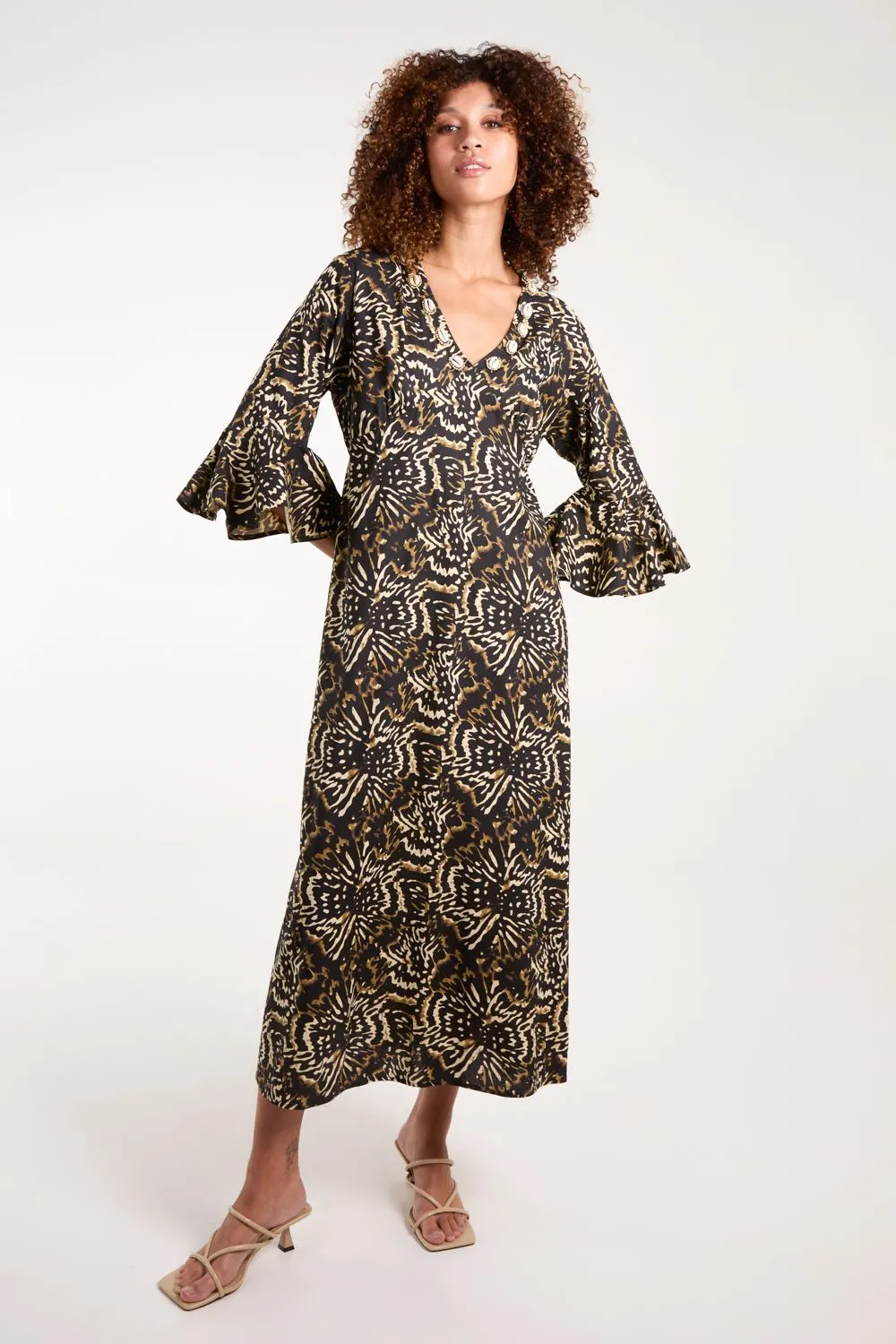 V Neck Shell Midi Dress