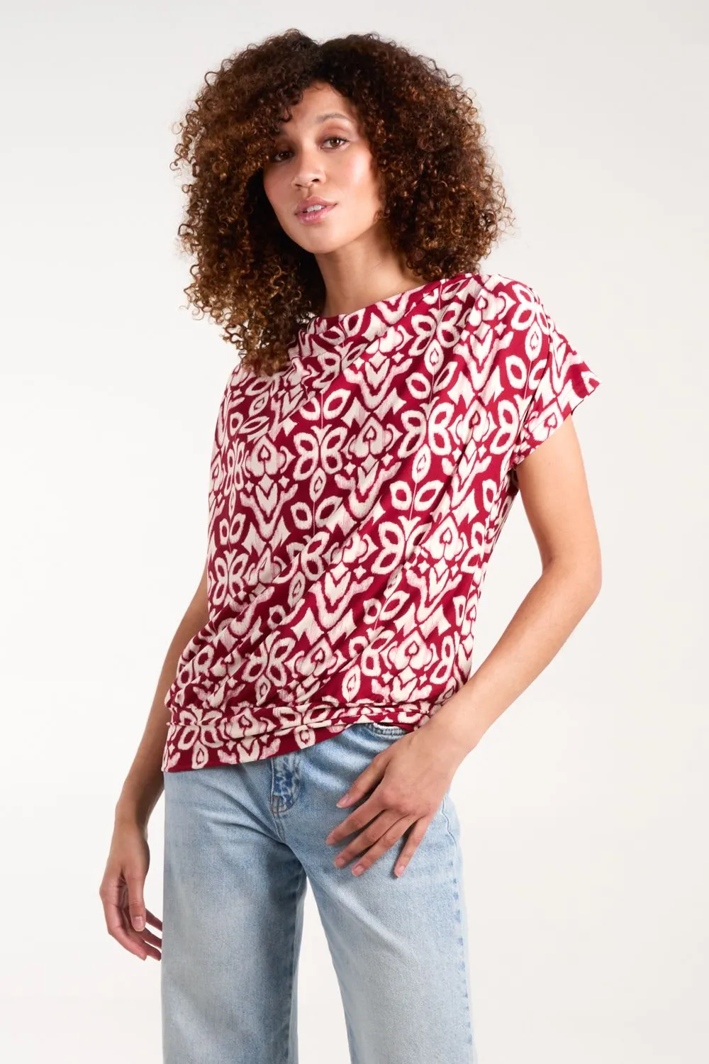 Cowl Neck Deep Hem Top