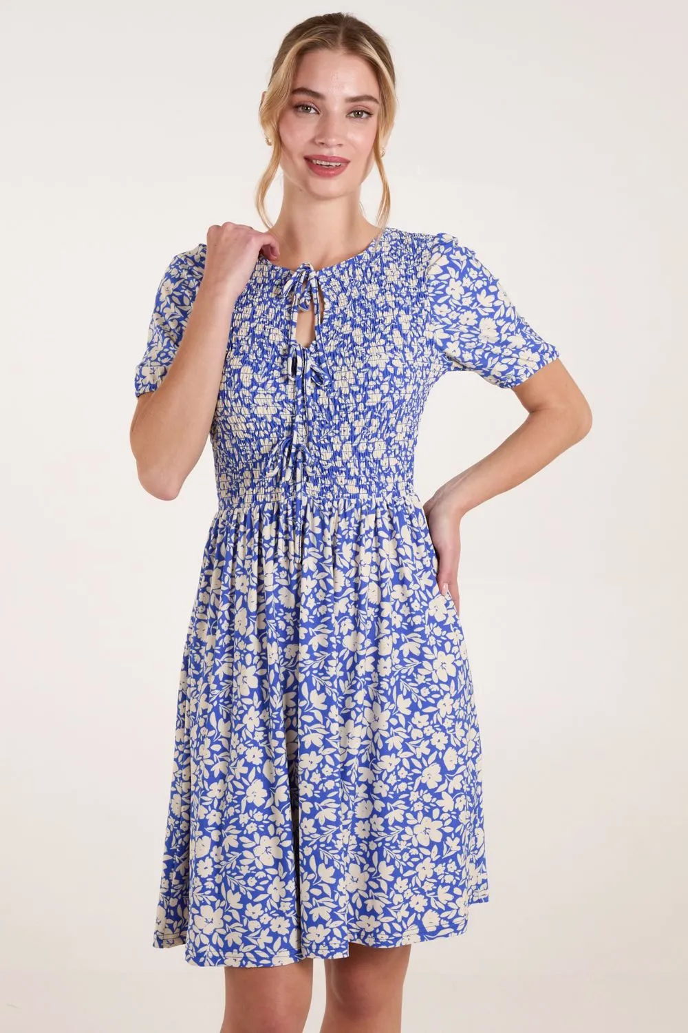 Tie Keyhole Front Puff Sleeve Dress