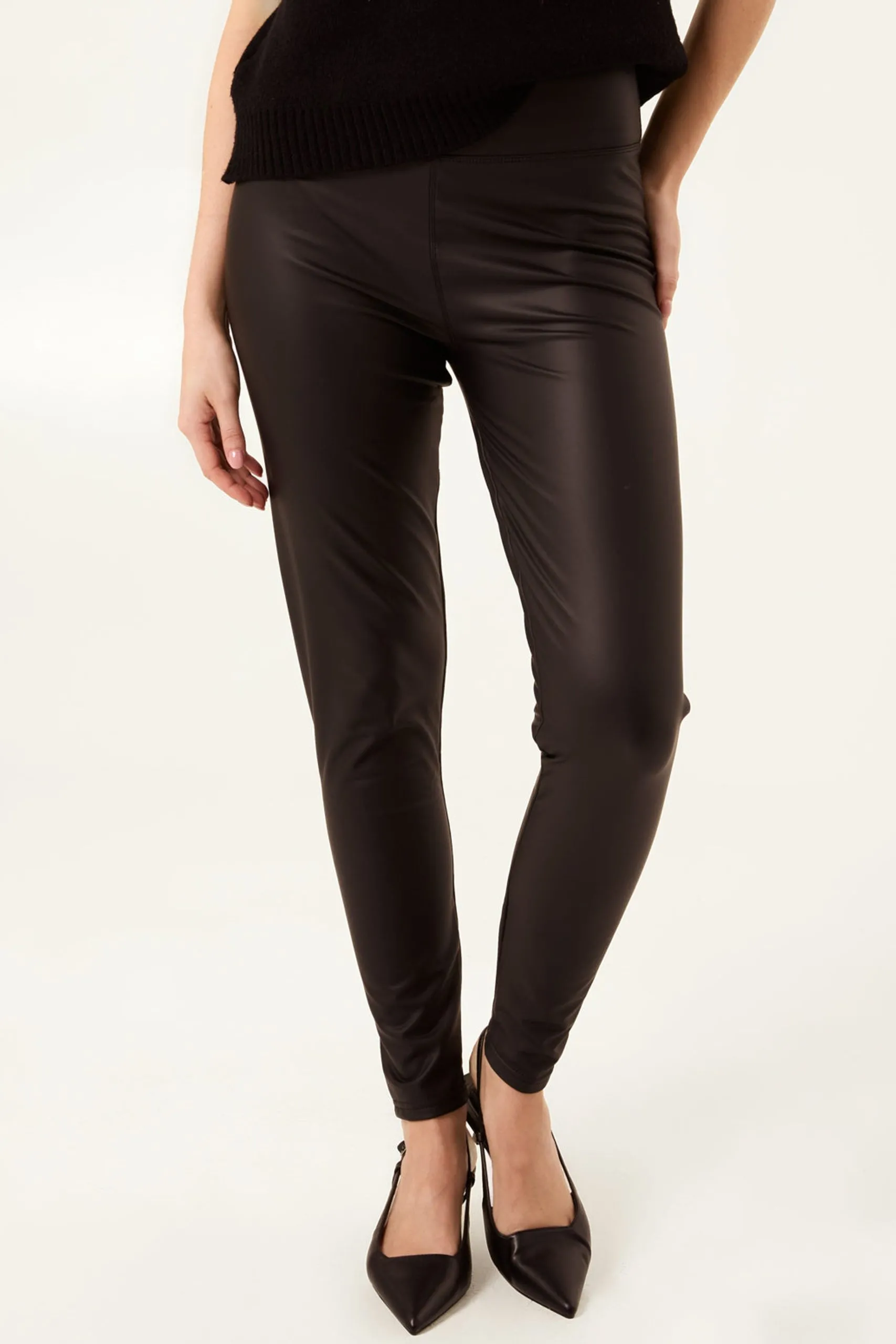 Black Black High Waist PU Elasticated Leggings