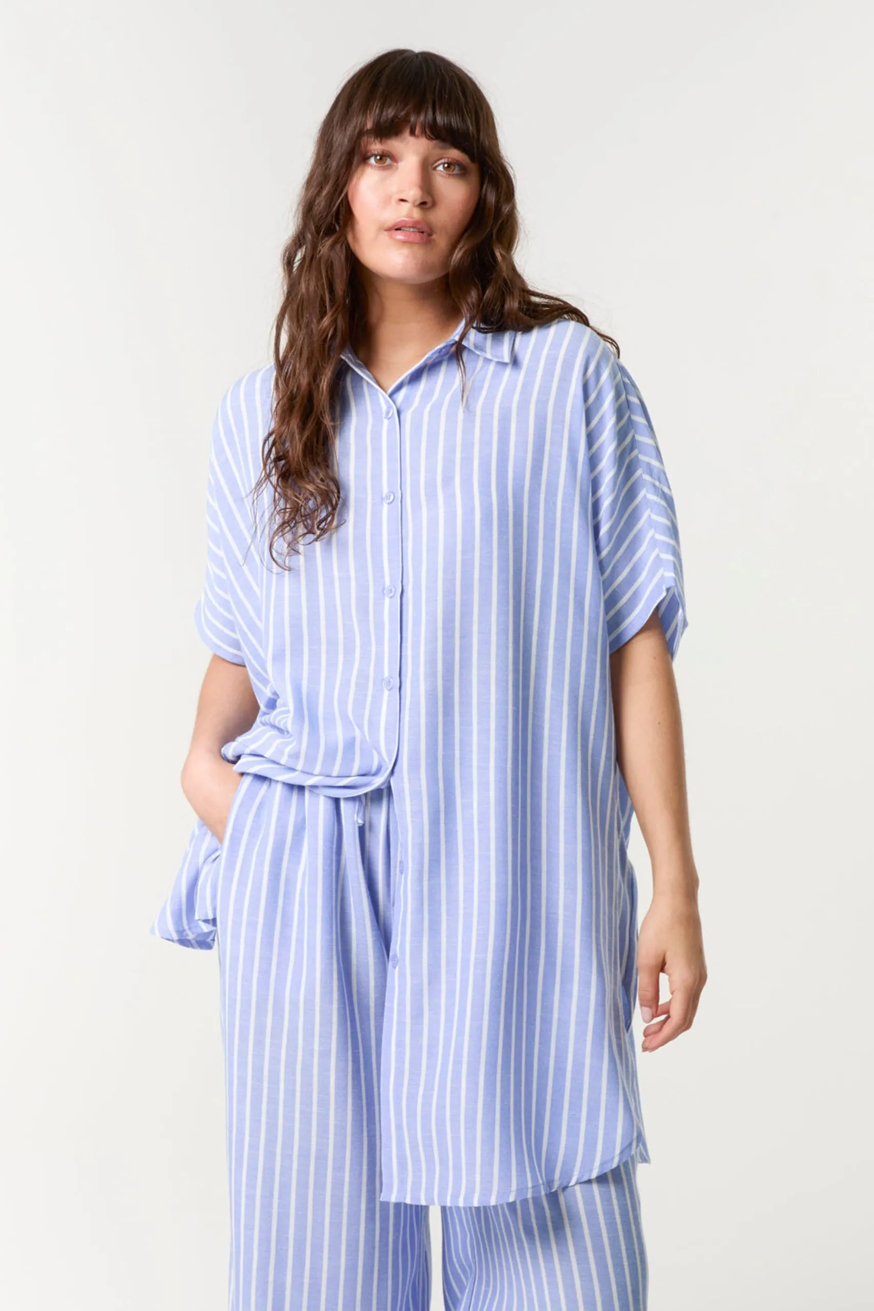 Blue Oversized Pinstripe Shirt