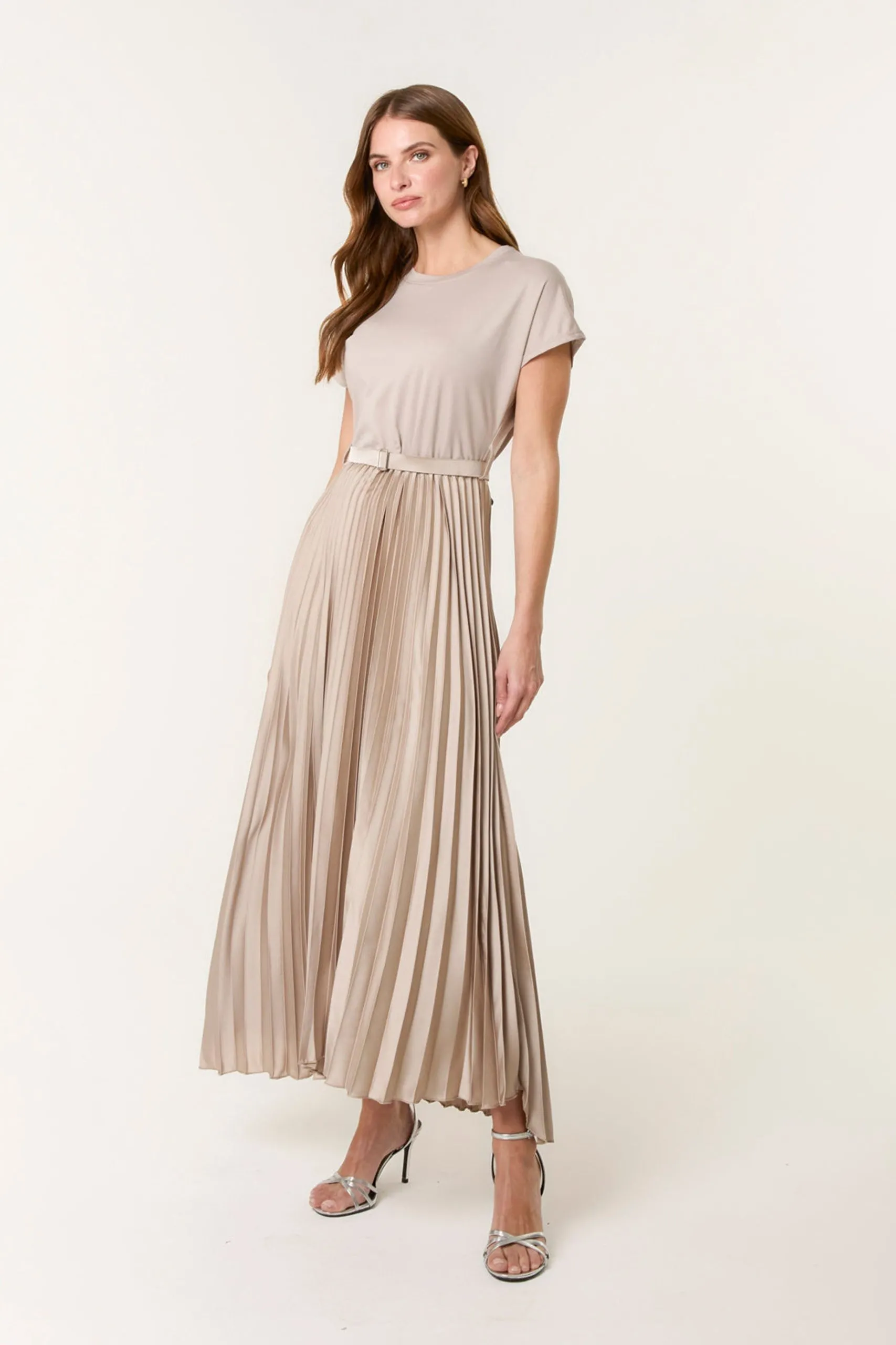 Taupe Pleated Dress