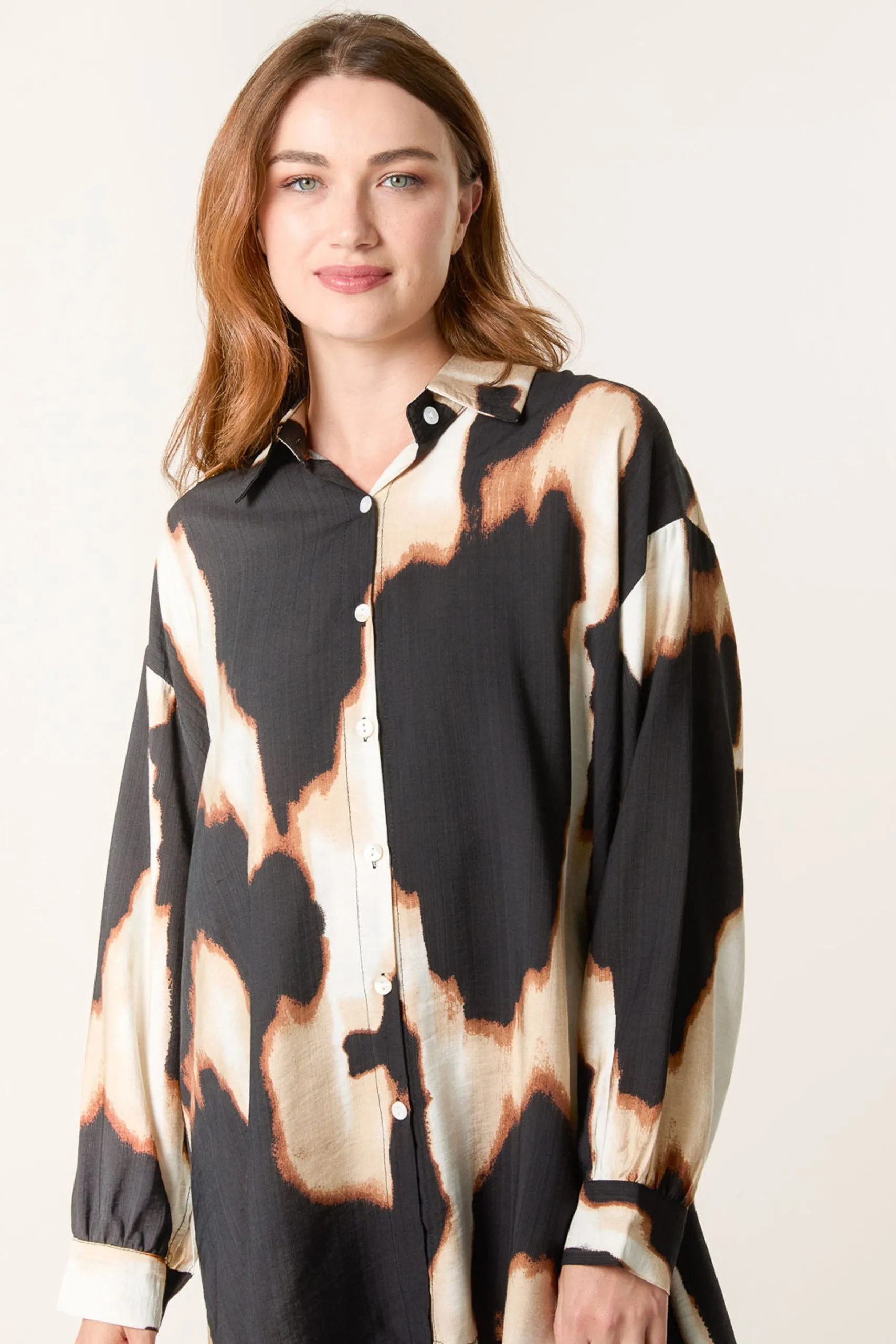 Brown Abstract Cow-Print Shirt